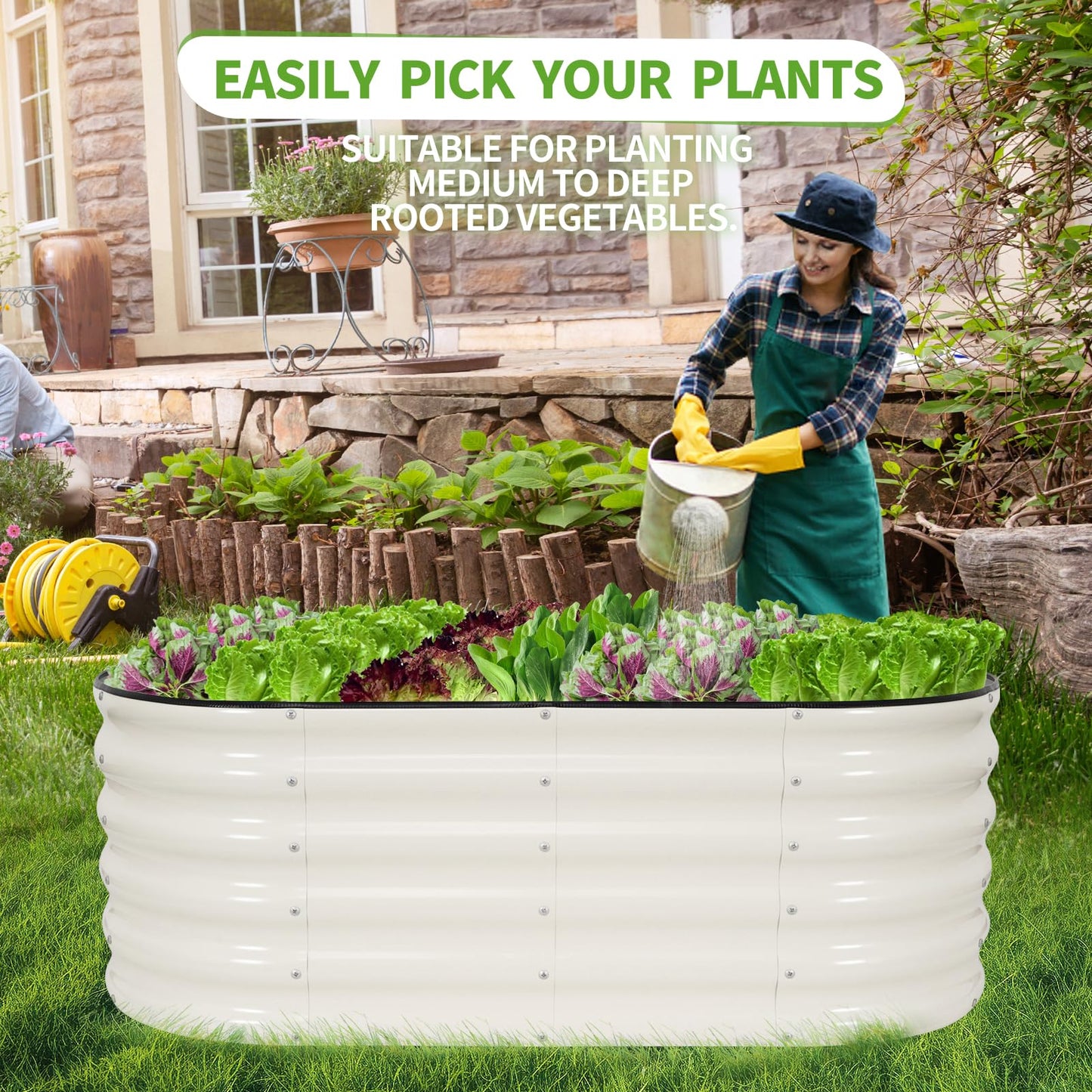 Permade Galvanized Raised Garden Bed Outdoor- 2 Pcs Raised Beds for Gardening| Metal Planter Box, Steel Raised Garden Bed Kit with Gloves for Vegetables, Flower, Herbs (4x2x1.4FT, White)