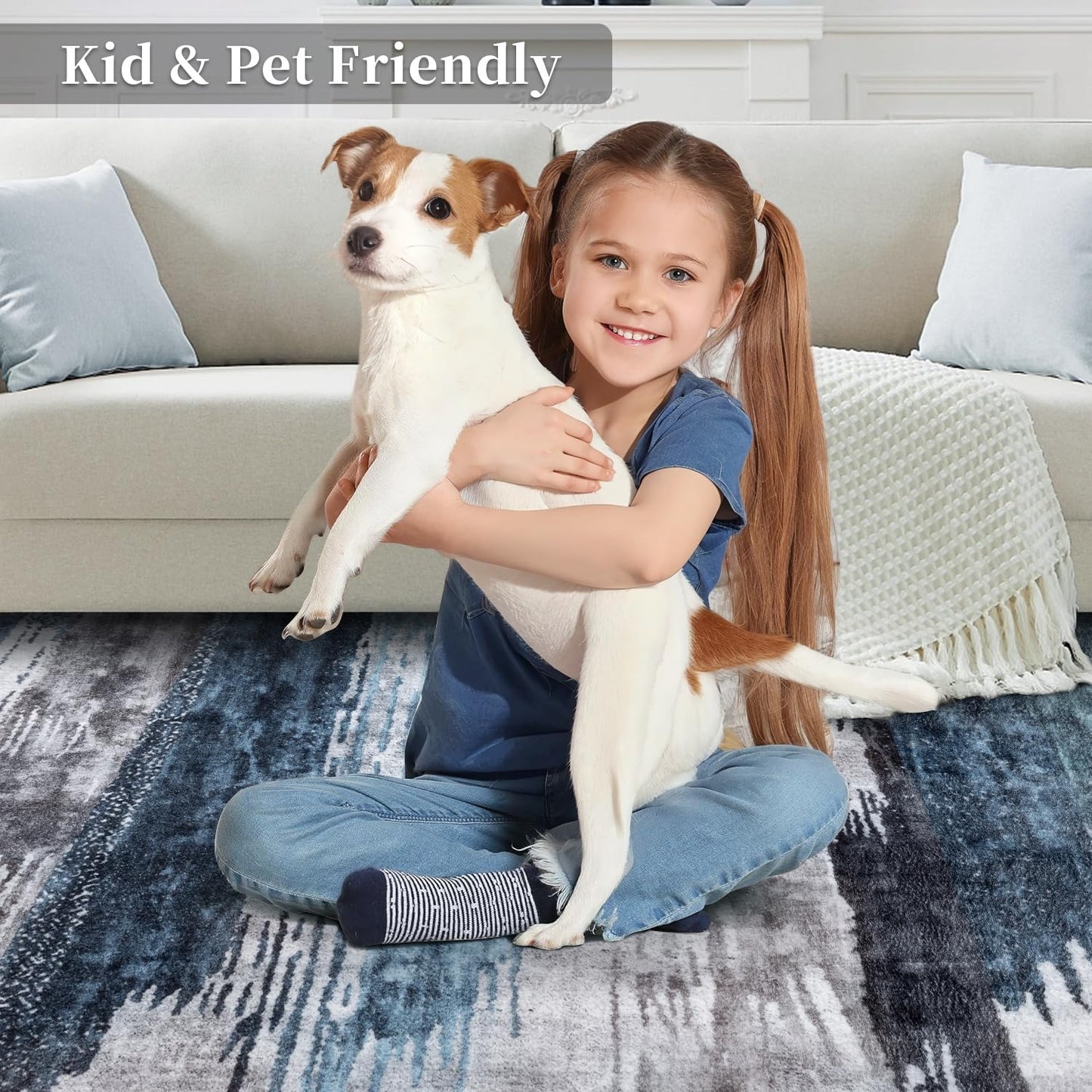 Ciicool 2x6 Washable Runner Rug, Modern Abstract Hallway Rugs Runner, Non-Slip Thin Accent Rug Lightweight Navy Grey Print Distressed Carpet for Laundry Entryway Bedroom Kitchen Bathroom Indoor