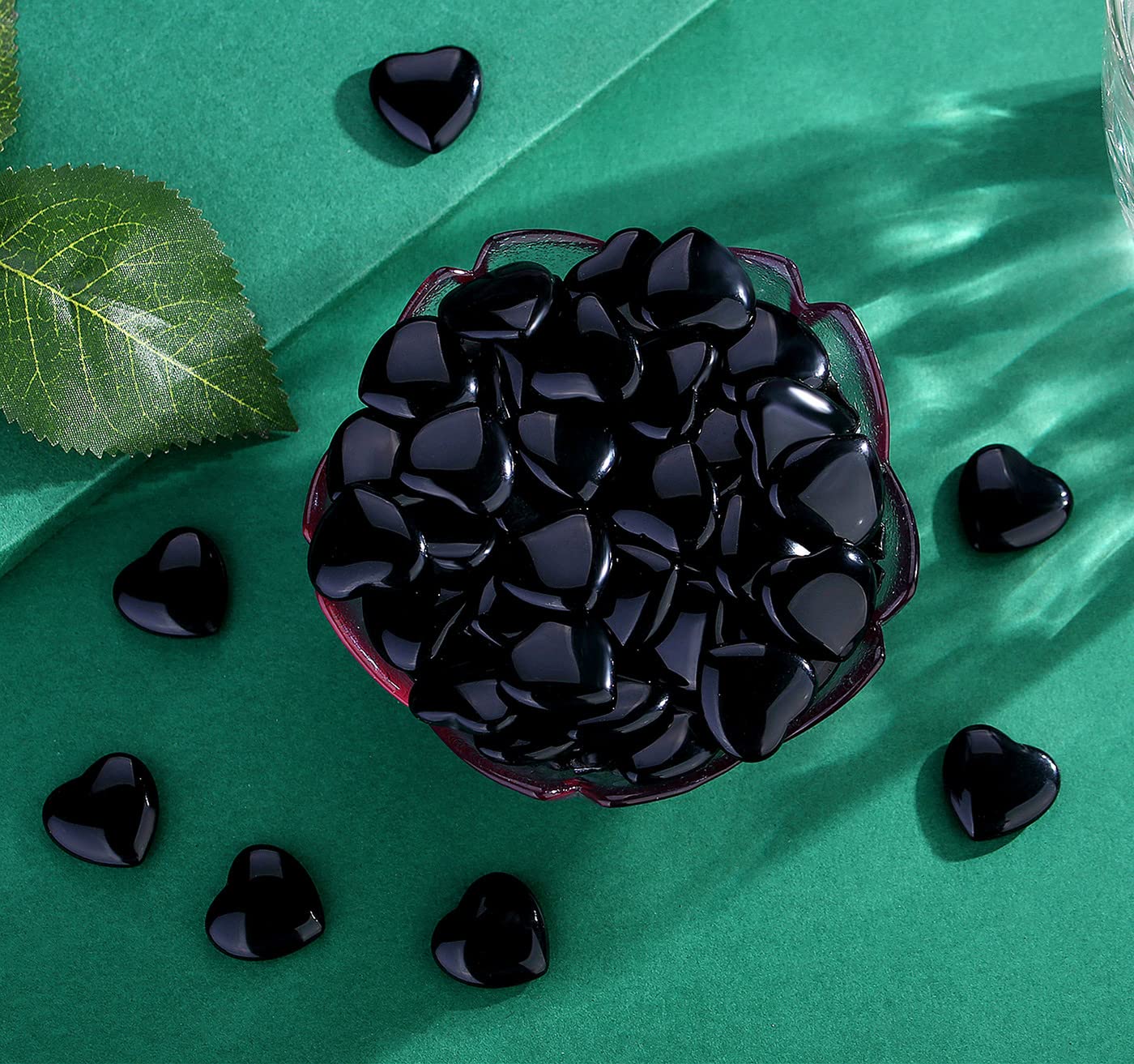QINJIEJIE 20 PCS Natural Heart Healing Crystals Black Obsidian Polished Stones Pocket Crystal Palm Mini Cute Love Gemstones Set Bulk Wholesale Reiki Energy Balancing Meditation Valentine's Day Gift