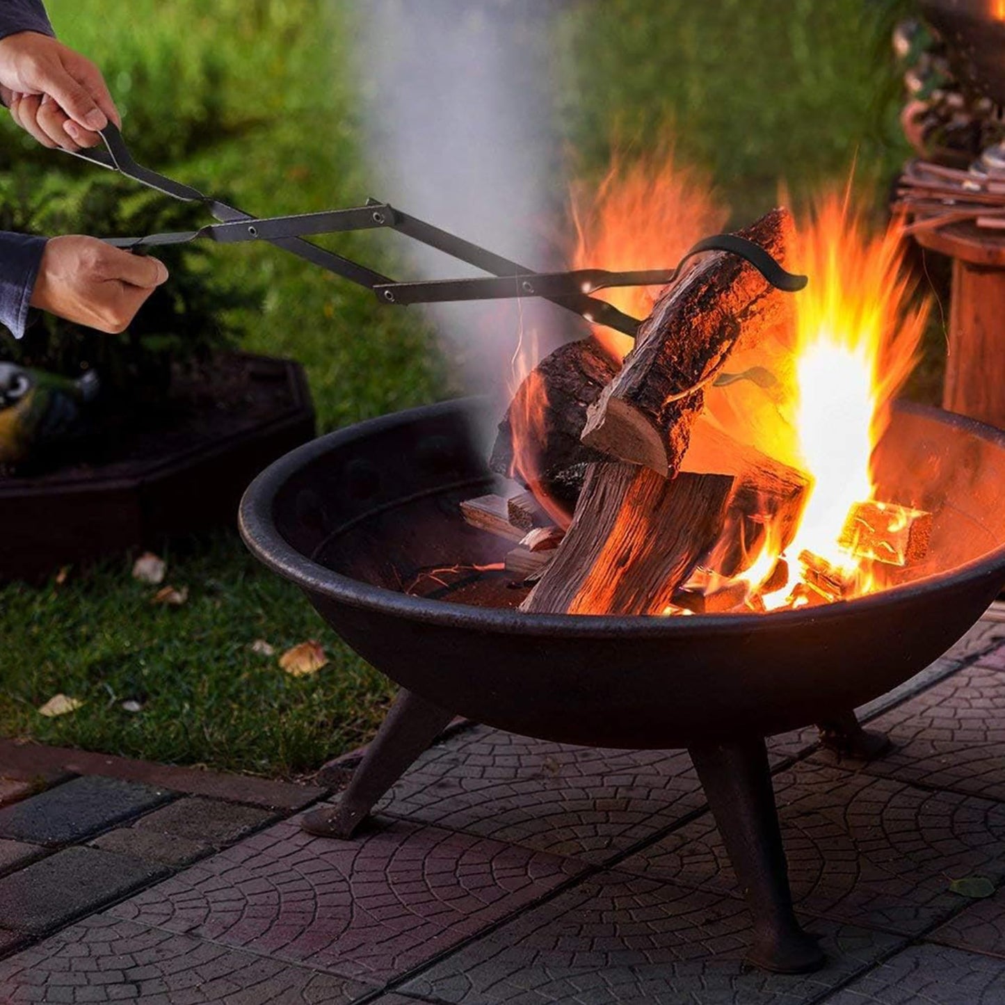 Heavy Duty 32” Long Fireplace Fire Pit Campfire Poker Stick and 26” Fireplace Tongs Tool Set Log Grabber Rust Resistant fire poker Camping Fireplace Tools for Indoor Outdoor Solo Stove Accessories