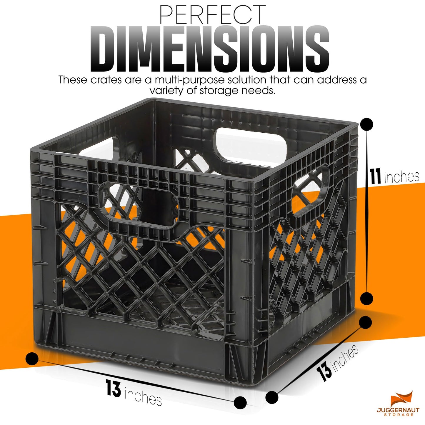 Juggernaut Storage 2-Pack Stackable Heavy Duty Milk Crates with Handles, 16 Qt, Black - Organizing Plastic Crate Basket for Grocery Shopping, Home Supplies, and Bathroom Accessories