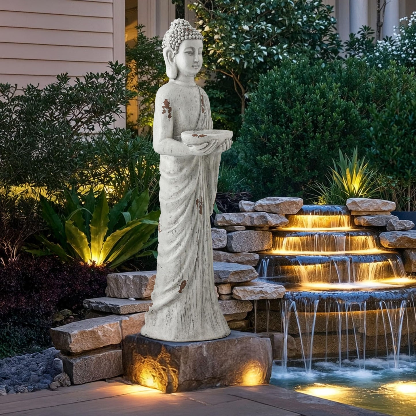 Ultym 42" Extra-Large Buddha Outdoor Statue with Birdfeeder, Tall Zen Meditative Buddha Figures, Durable Weatherproof MGO Sculpture for Garden, Patio, Yard, Porch or Indoor Home Decor