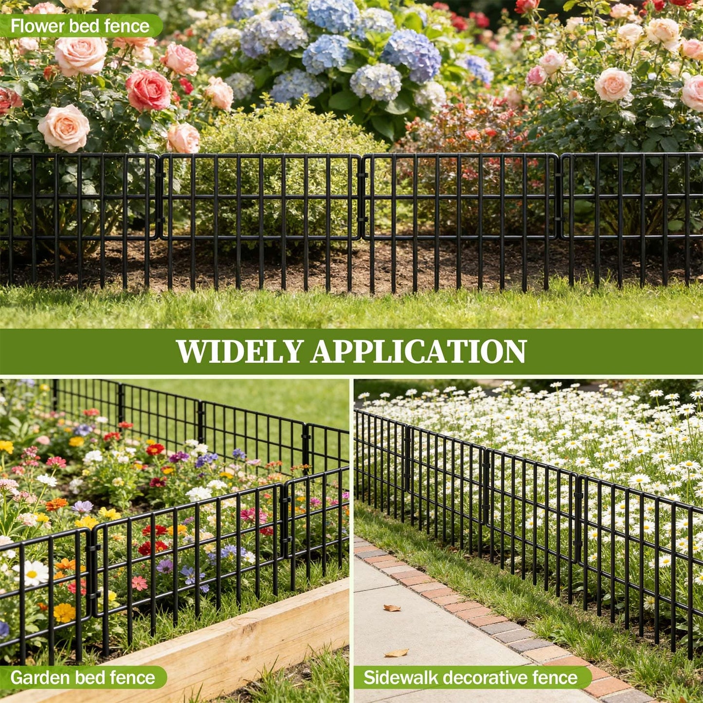 17in (H) x 27ft (L) Garden Fence Animal Barrier, 25 Panels Decorative Garden Fence Border, No Dig Garden Fence Panels, 1.3in Gap Rustproof Metal Stakes, Ground Defense Border Fence for Outdoor, Yard