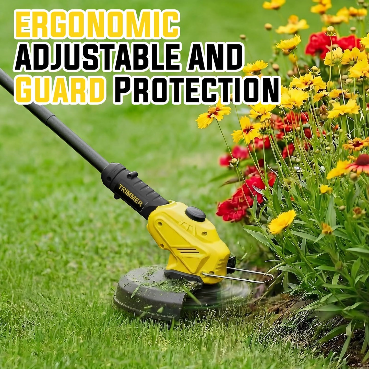 JKLARI Cordless Weed Wacker, 21V Battery Powered Grass Trimmer & Edger 2-in-1, Electric Weed Wacker with 2 × 2.0Ah Batteries and 8 × Spare Spools, Lightweight Edger Lawn Tool for Yard & Garden