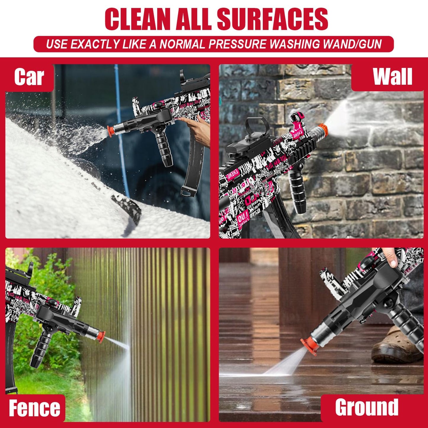 MP5 Model Pressure Washer Gun with Swivel & 4 Nozzles, 3600 PSI High Pressure Spray Gun with 3/8" Quick Connect Plug, Swivel Gun Compatible with Foam Cannon, Power Washer Accessories (Purple)