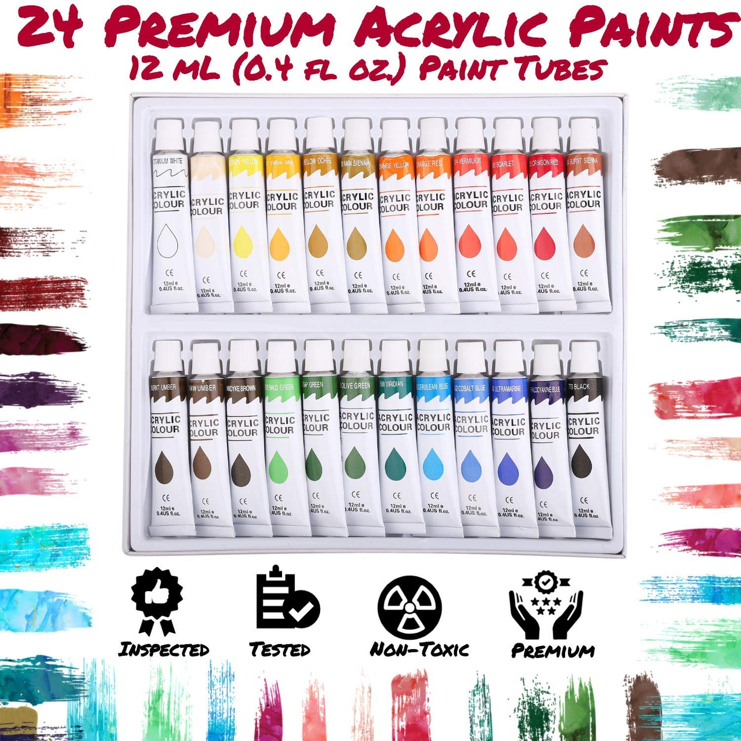J MARK 48pc Deluxe Painting Kits for Adults - Includes Adjustable Wood Easel, Thick Canvases, Acrylic Paints, Brushes Set,Wooden and Plastic Palettes, 2 Painting Knives, 3 Sponges, Color Mixing Wheel