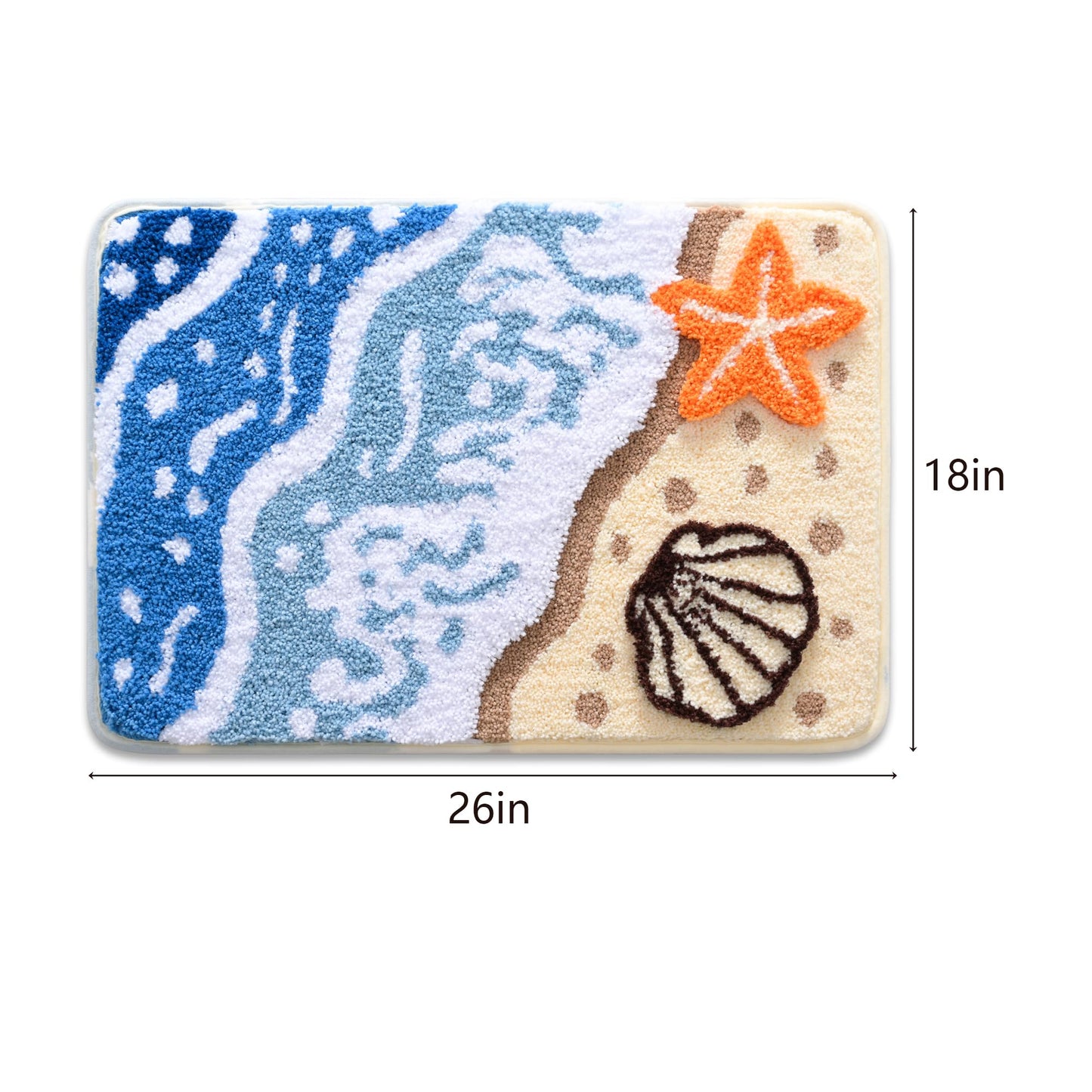 QJHOMO Coastal Bathroom Rugs Beach Ocean Wave Bath Mat Nautical Rug, Cute Colorful Bath Rug 3D Starfish Shell Beachy Theme Bathroom Decor, Soft Microfiber Carpet Non Slip Washable Bathmat(18x26 inch)