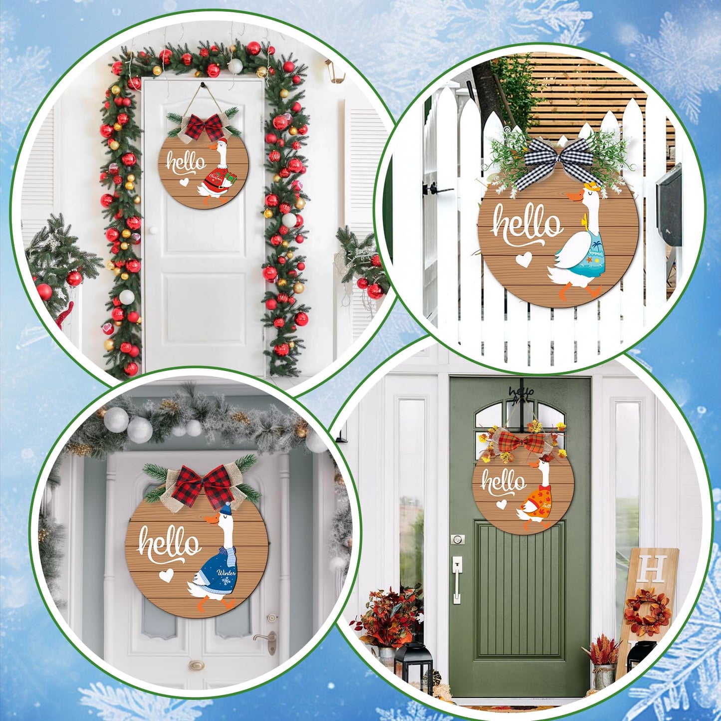 Seasonal Interchangeable Welcome Home Sign,Graduation Porch Goose Welcome Sign Front Door Decor With 4 Seasonal Wreaths and 32 Changeable Icons, Rustic Wood Wall Porch Hanger for Holiday Halloween Christmas Housewarming Gift