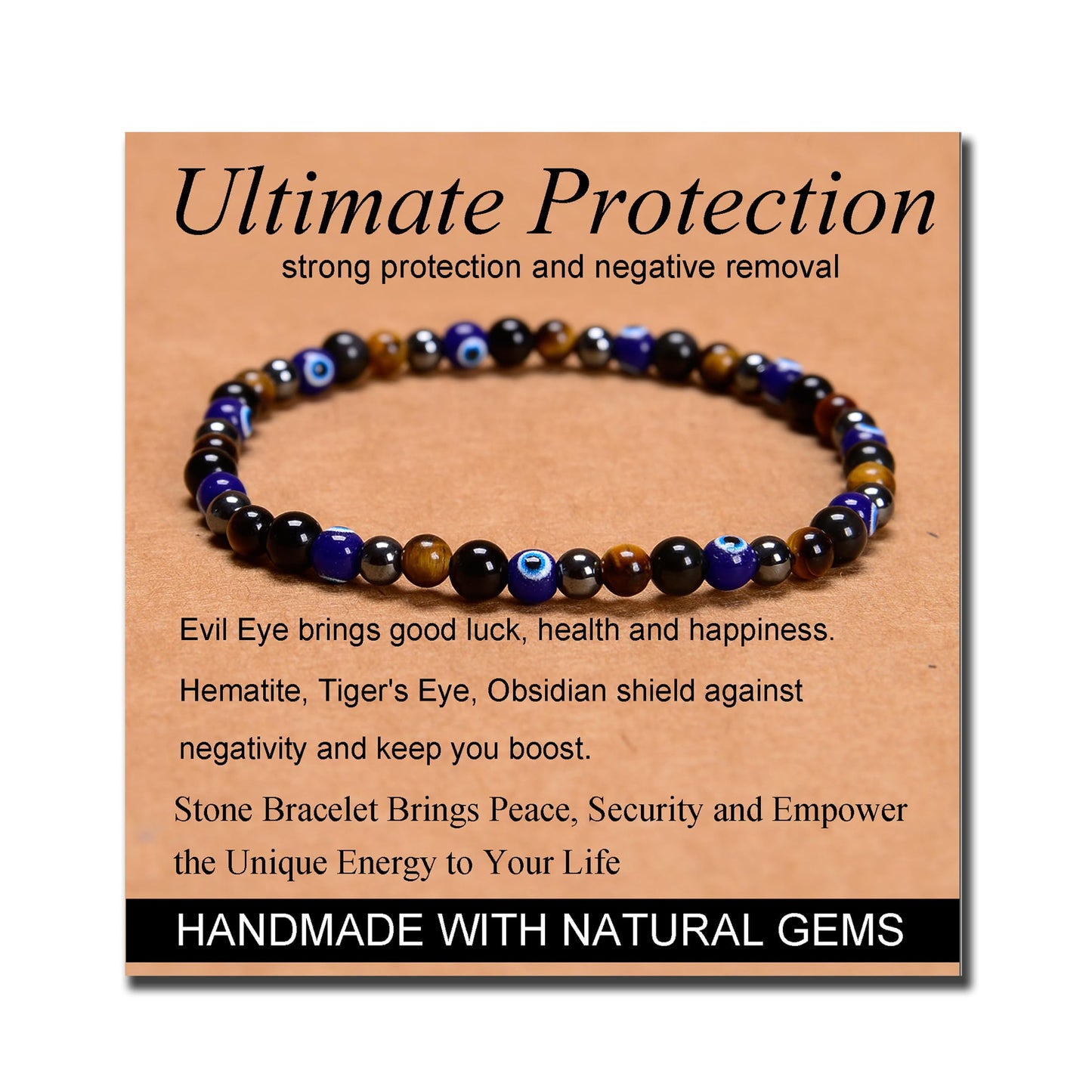 MASSIVE BEADS Ultimate Protection - Stone of Strongest Protect - Handmade Yoga Stretch Elastic Bracelet Natural Stone Crystal Healing Power Energy Gifts for Unisex Adult 4mm