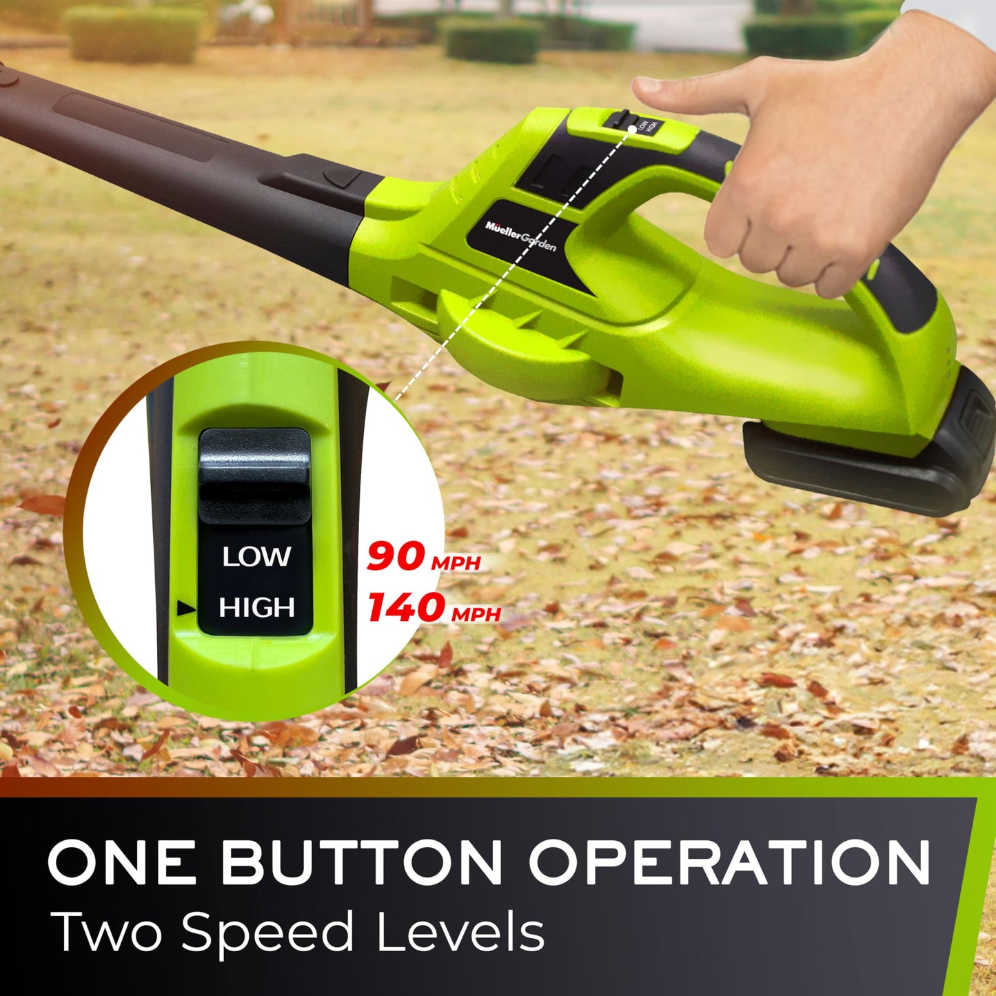 Mueller UltraStorm Cordless Leaf Blower, 2 Batteries Included for 2X Runtime, 140 MPH 20V Brushless Motor, 3.3 lb Lightweight, 2-Speed Variable, 1-Hour Fast Charge, for Lawn, Patio, Driveway & Snow