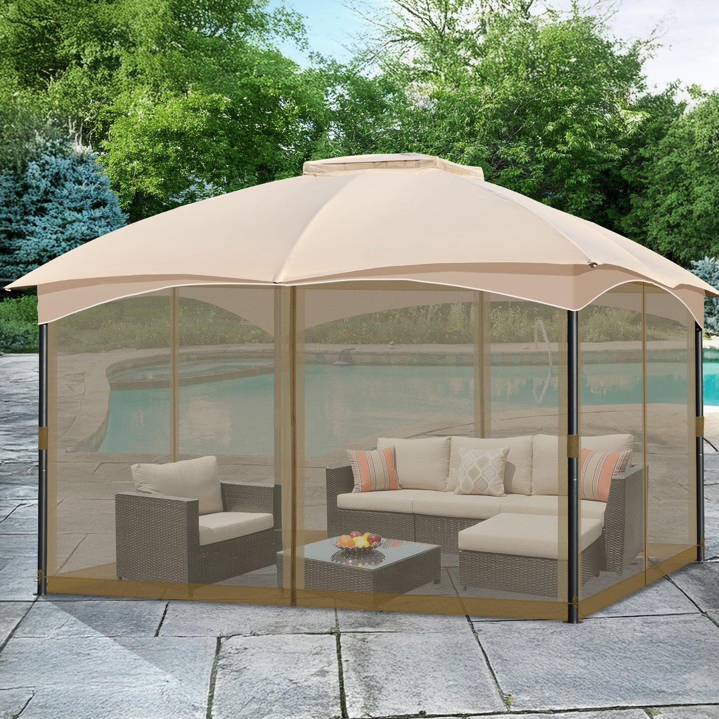 COWVIE Gazebo Replacement Netting Screen, 12' x 16' Universal Gazebo 4-Panel Mosquito Sidewalls with Double Zippers for Outdoor Patio (Only Netting)
