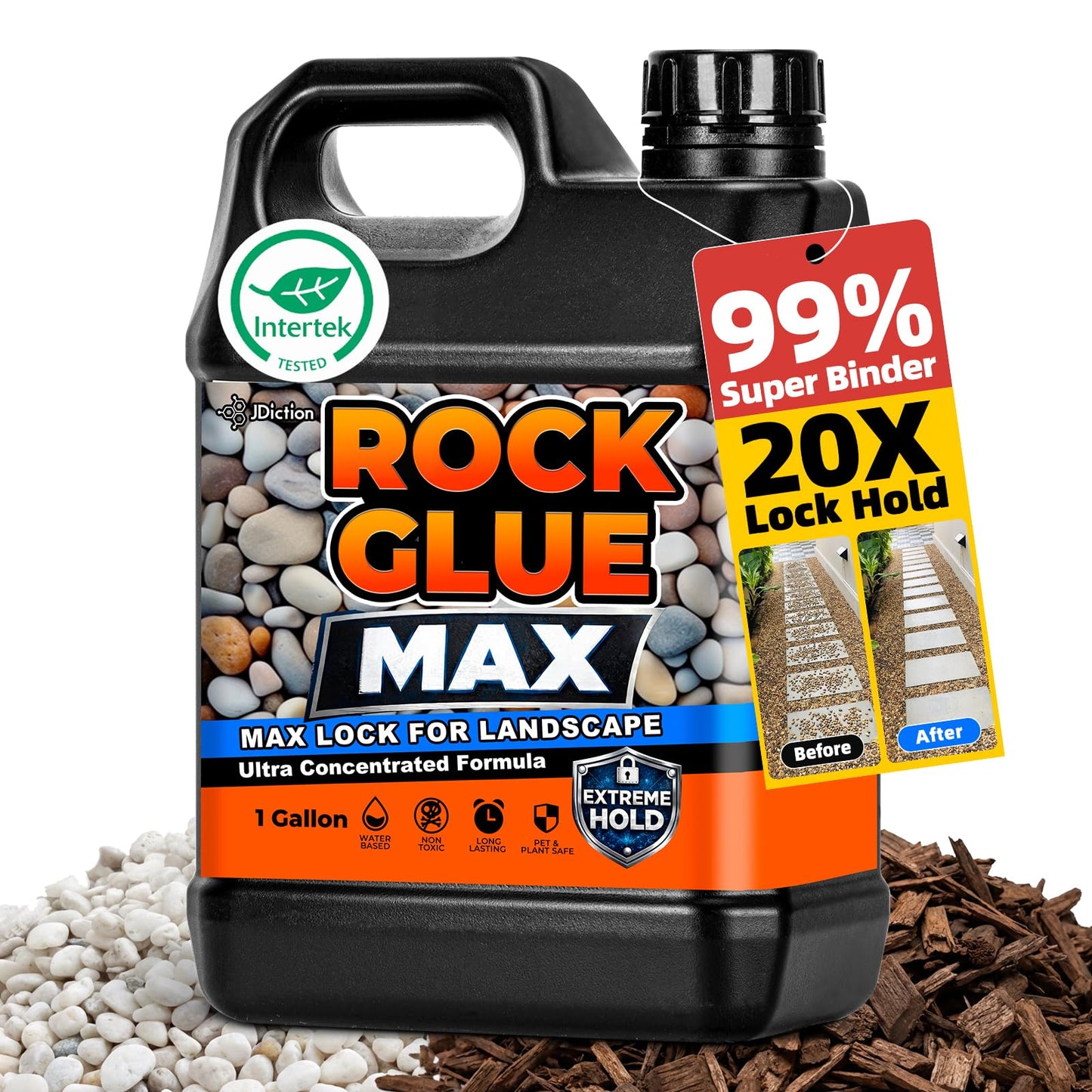 JDicton Rock Glue for Landscaping 1 Gallon - Concentrated Mulch Binder for Landscaping for Pea Gravel, Pebble & Stone, Landscape Glue for Patio & Driveway, 100% Permeable, Pet Safe, Last 2 Years