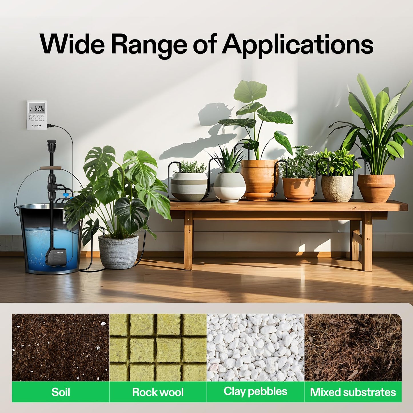 VIVOSUN Professional Automatic Drip Irrigation Kits, 15W Output, All in One Professional Grow Kit- Includes Pump, Timer and Regulator, 8 Drip Emitters Garden Plant Watering System Indoor Outdoor