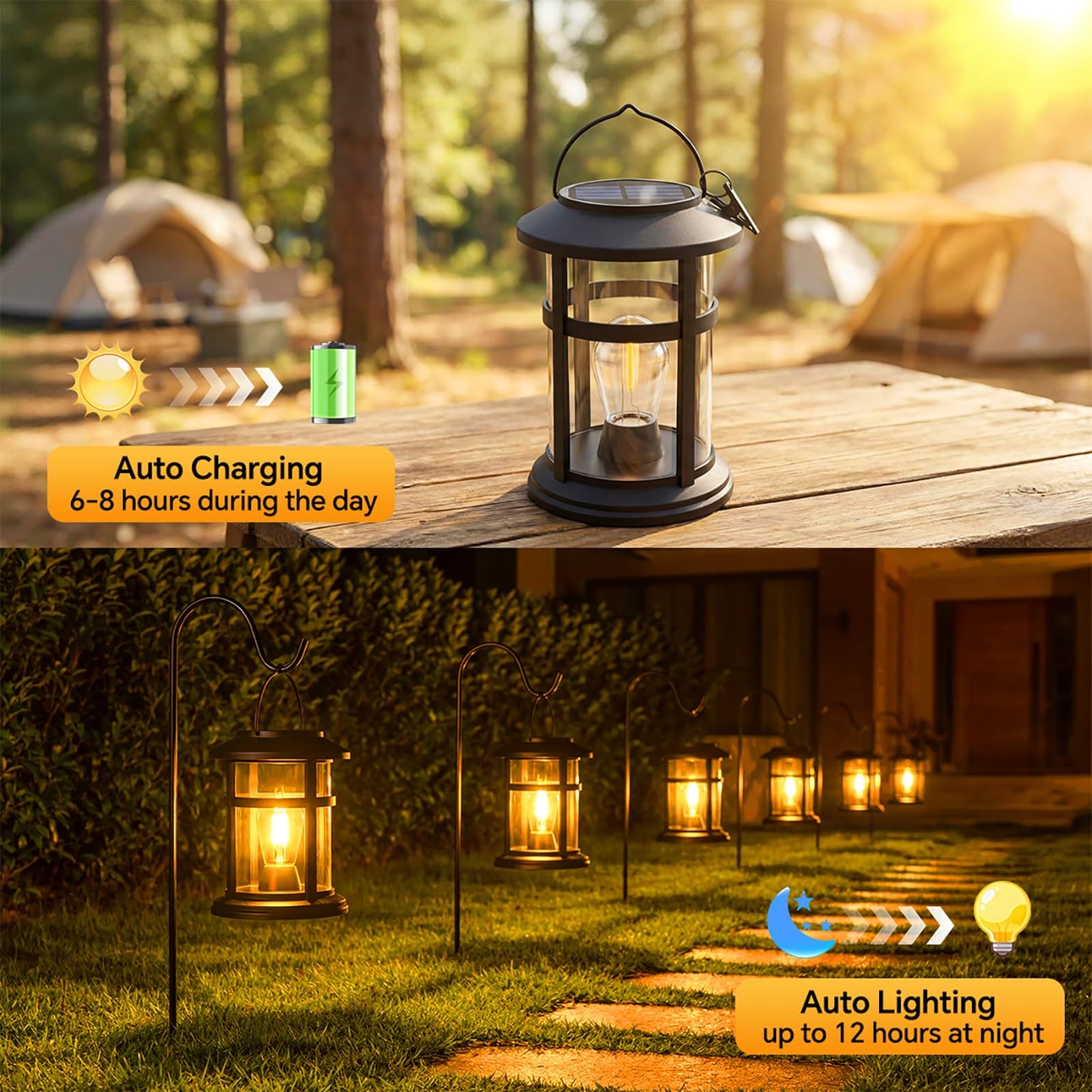 Solar Lanterns Outdoor Waterproof 2 Pack Hanging Solar Lights for Outside, 800mAh Bright LED Upgraded Solar Powered Lanterns Lighting for Yard Garden Porch Pathway Lawns Decor Unique Gifts