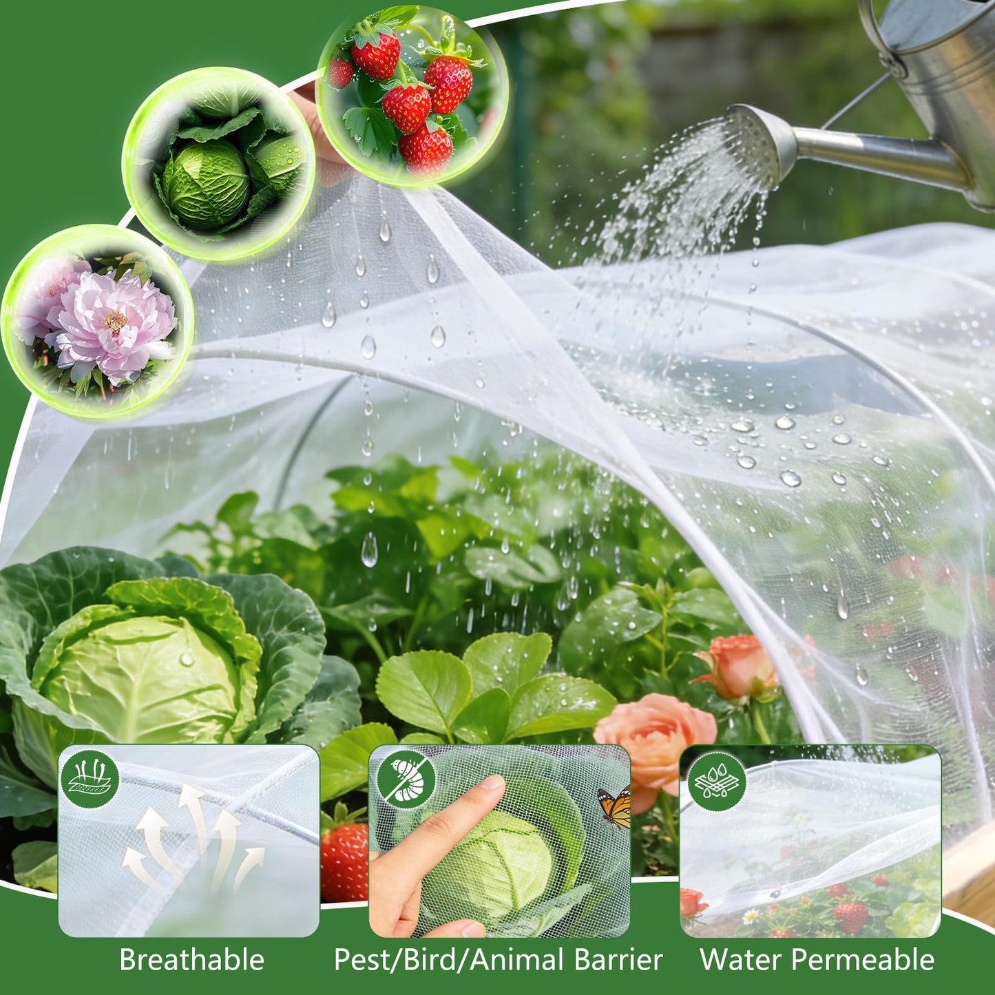 Garden Netting for Raised Beds 2 Pack, Raised Garden Bed Plant Netting Cover Mesh for Garden Protection, Rectangular Bird Netting Pest Barrier Screen Insect Net for Vegetables Fruits, 4x2x1ft, White
