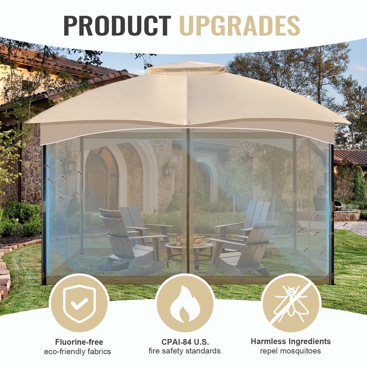 COWVIE Gazebo Replacement Netting Screen, 12' x 16' Universal Gazebo 4-Panel Mosquito Sidewalls with Double Zippers for Outdoor Patio (Only Netting)
