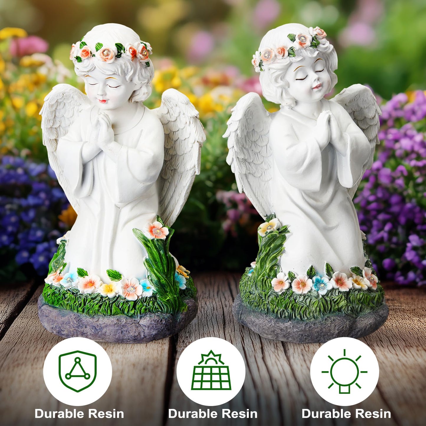 Amyhill 2 Pack Angel Garden Decor Statue Solar Outdoor Figurine Angel Gifts for Women Mom Grandma Light up Cherub Ornaments Outside Yard Lawn Patio Porch Sculpture Decorations
