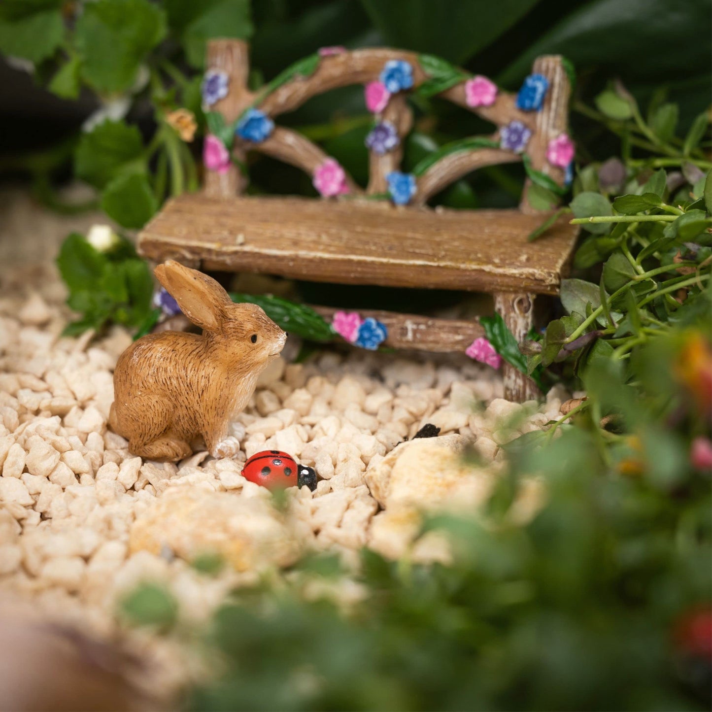 PRETMANNS Fairies for Fairy Garden Accessories for Outdoor - Figurine Bella and Furniture for Miniature Set with Squirrel, a Bunny, 4 Ladybugs - Ideal for Fairy Garden Starter Kit - 14 Piece Supplies