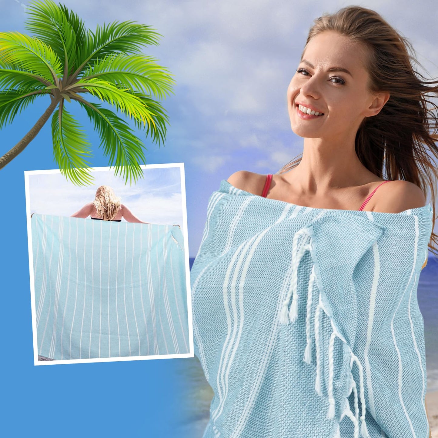 YSYJ Oversized Turkish Beach Towel Giant XXL Beach Towel Quick Dry Sand Free Extra Large Turkish Lightweight XL Beach Blanket for Travel Blue