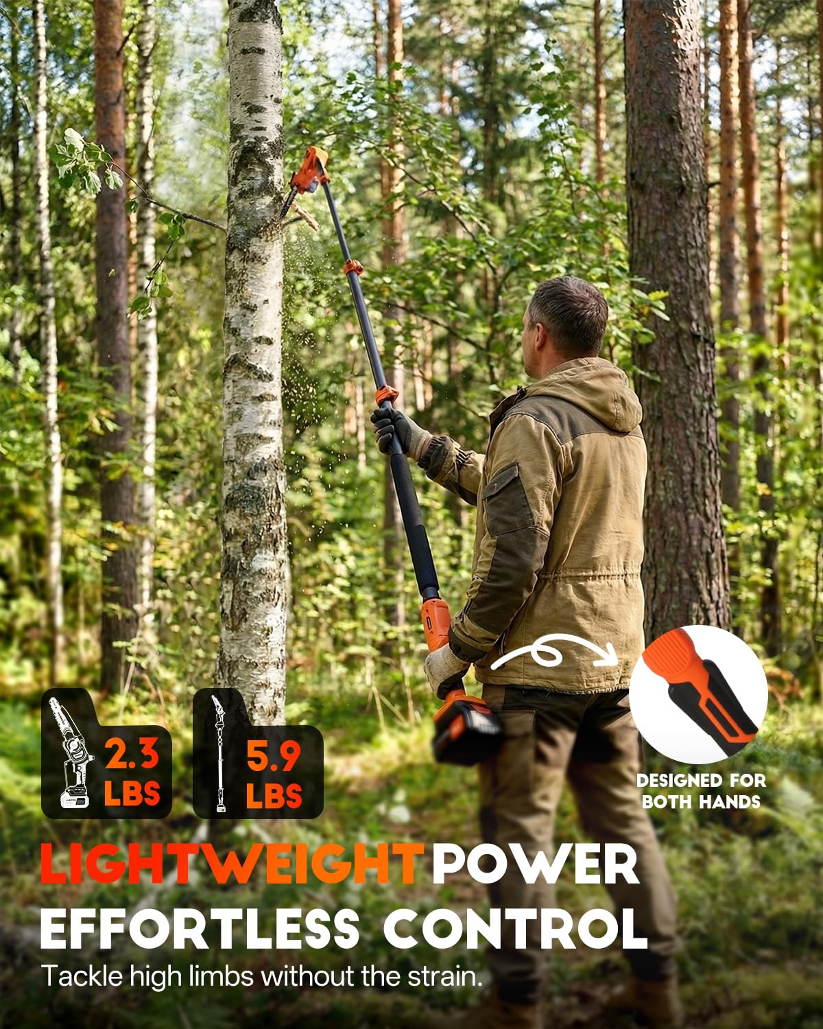 Axientro 4-in-1 Pole Saw & Pruning Shears, 8-in Brushless Motor Pole Saw for Tree Trimming, Electric Pruners with Extendsion Pole, 2x4000mAh Li Batteries & Charger, 16FT Max Reach