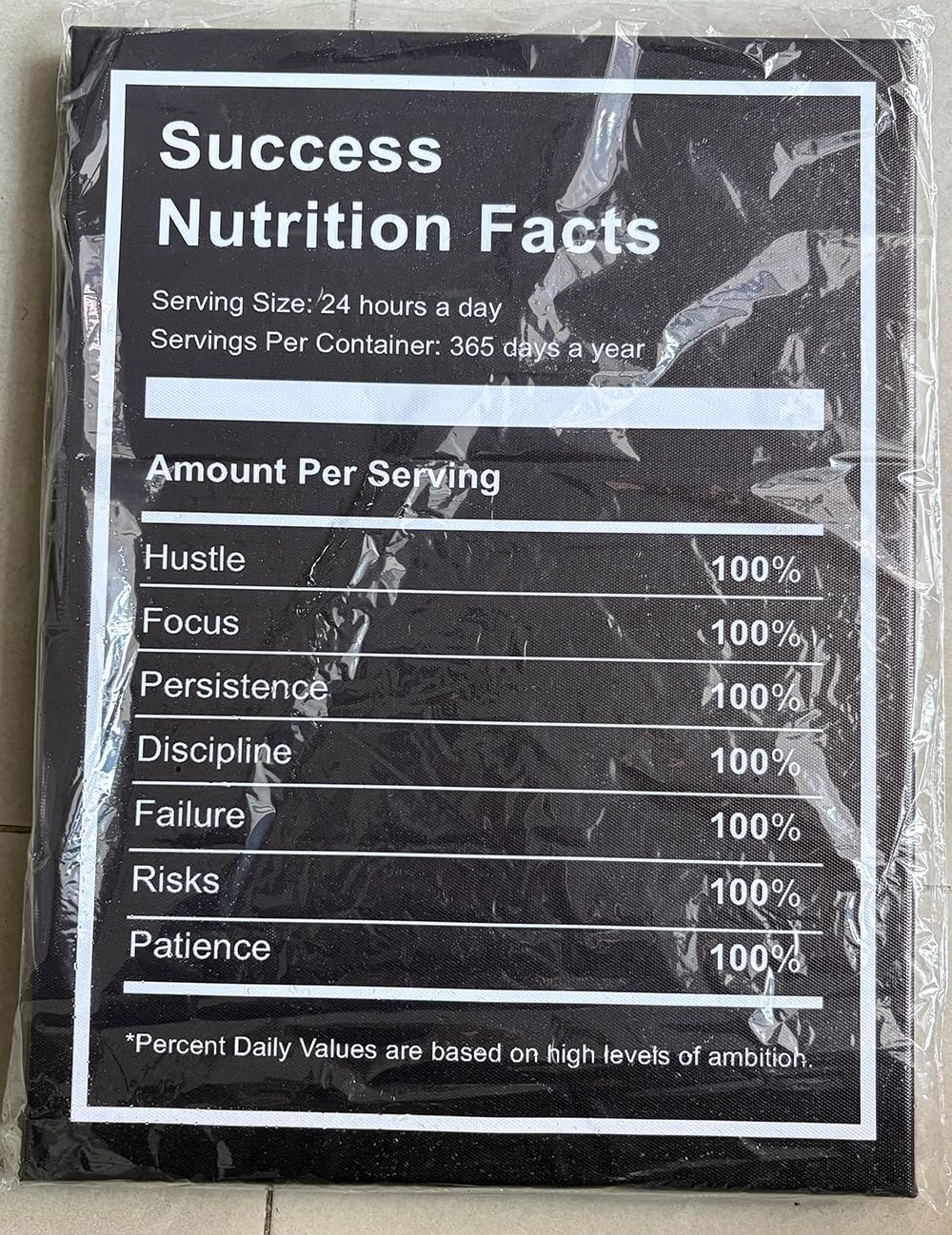 Vijf Arte Success Nutrition Facts Inspirational Canvas Wall Art -Motivational Entrepreneur Quotes Poster Print -Modern Picture Painting Framed for Living Room Office Wall Decor-12" x 16"inch