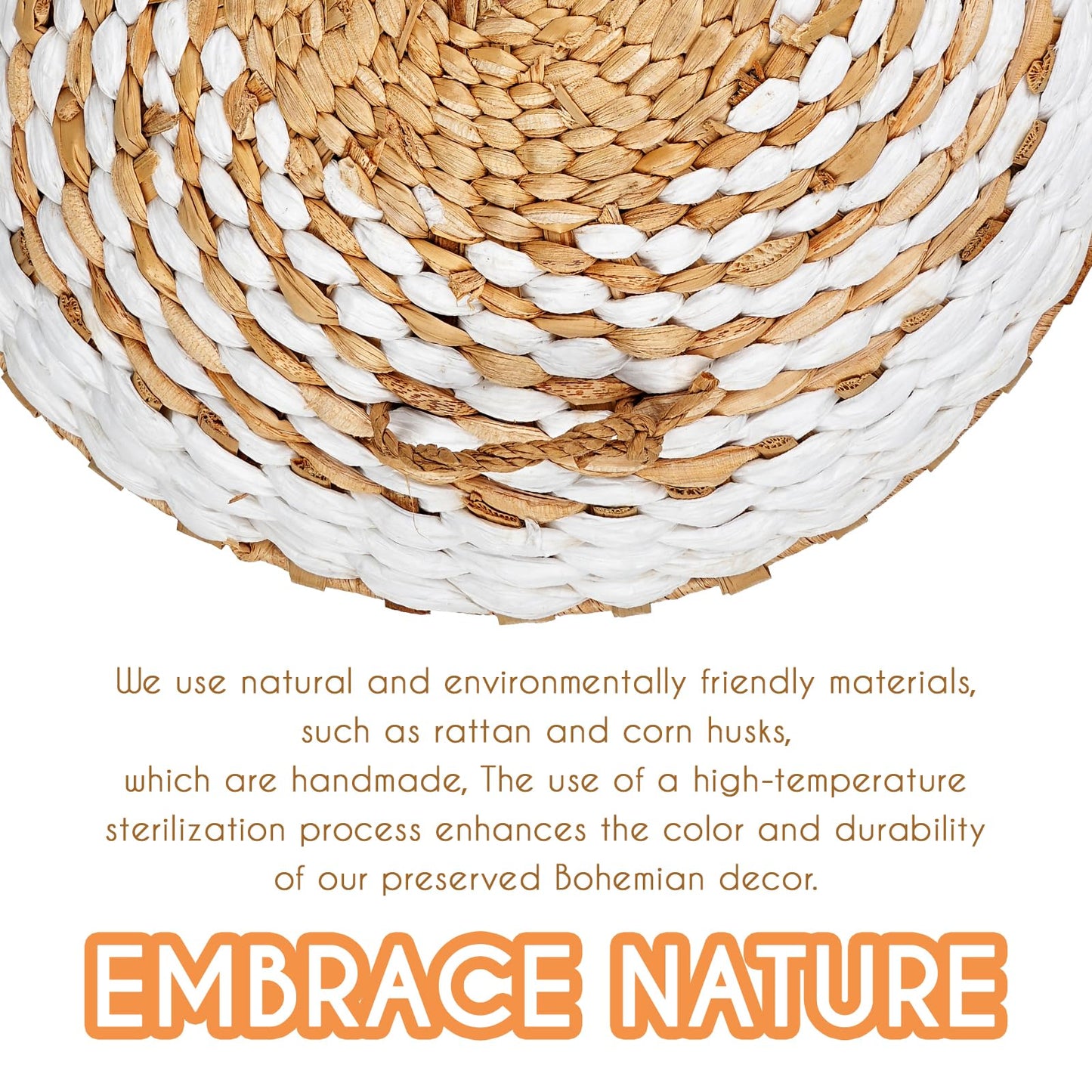 9PCS Boho Wall Baskets Set, Seagrass Rattan Wicker Basket Set, Round Handmade Hanging Basket Decor for Farmhouse Living Room Bedroom Display Table Kitchen Home