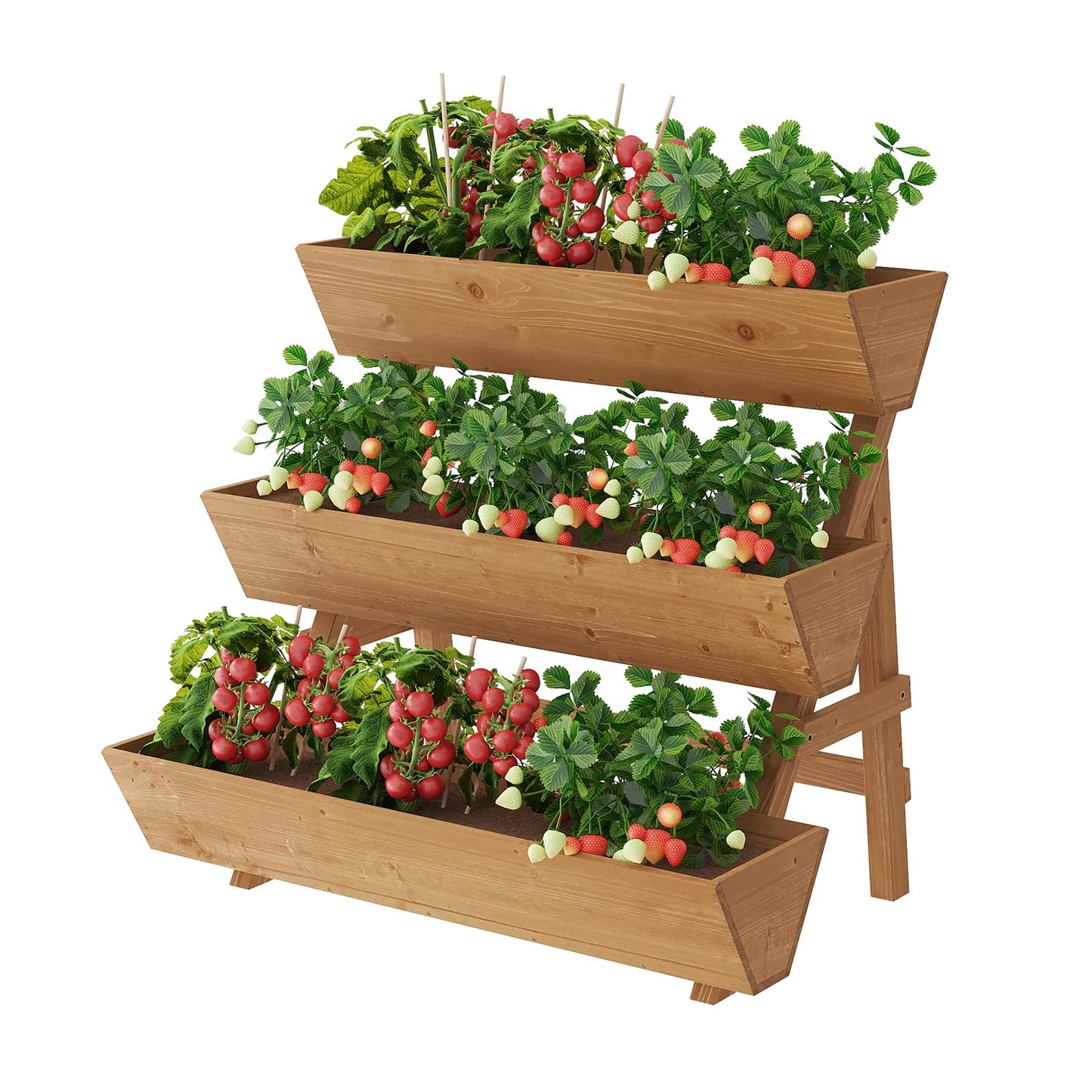 PULIJIAJU 3-Tier Wooden Vertical Raised Garden Bed with Legs, Tiered Planter Box, Vertical Garden Planter,Wood Plant Stand Wood Flower Rack for Patio, Balcony, Freestanding. (Brown-Large)