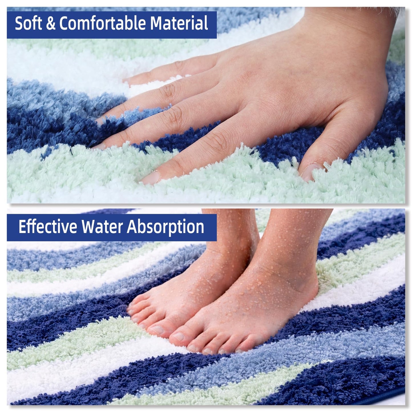 Heionia Ocean Wave Bathroom Mat, Beach Coastal Bathroom Rugs, Nautical Rug, Soft Washable Non-Slip Absorbent Bath Rugs for Shower Floor, Toilet, Bedroom and Kitchen, 19.7 * 31.5''