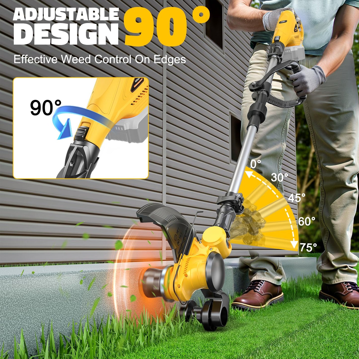 Cordless String Trimmer Compatible with Dewalt 20V (Tool Only), MtiolHig 3 IN 1 Weed Eater with Brushless Motor & Battery Level Display, Electric Weed Wacker/Edger Trimmer for Yard, w/ 18 Line, Yellow
