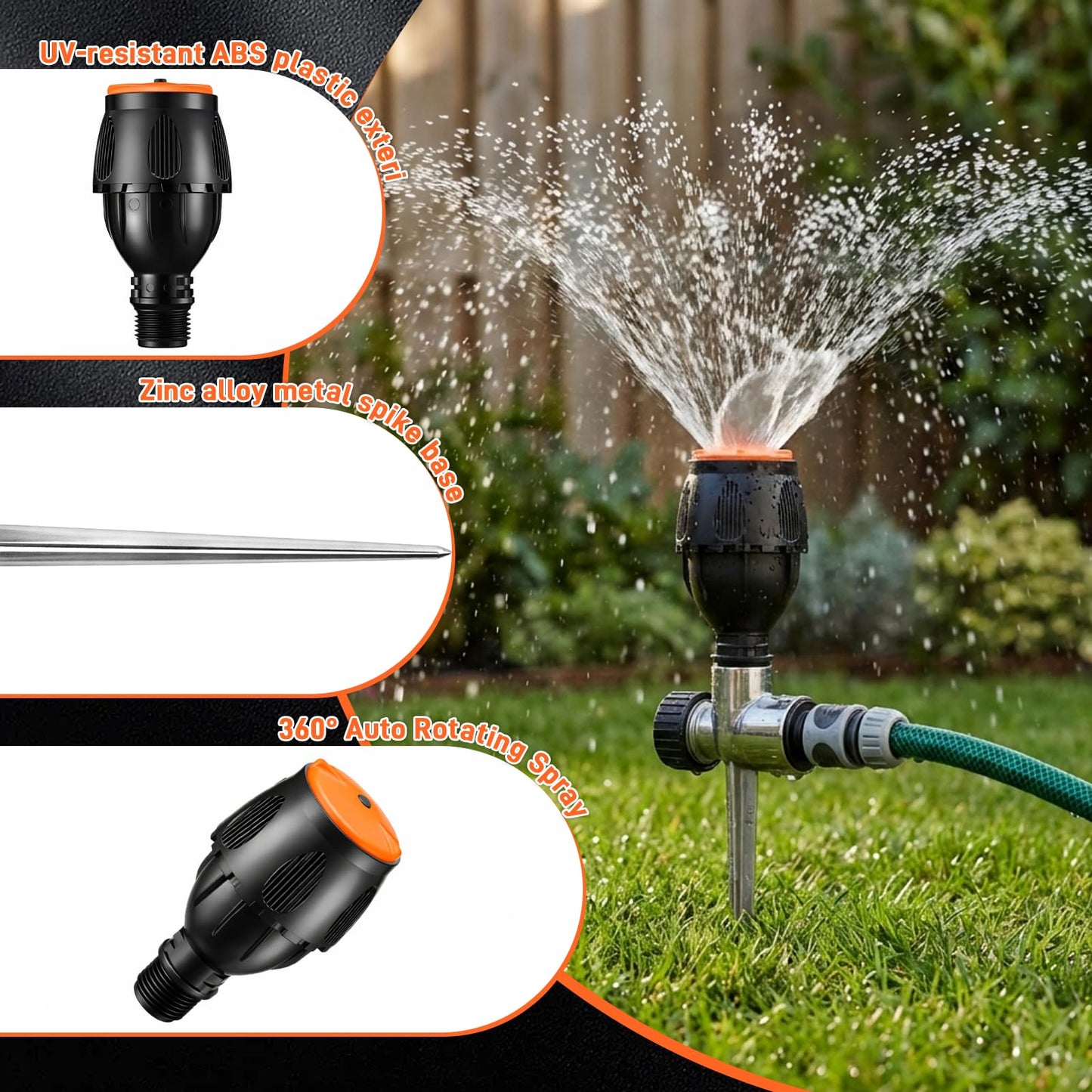 VIHOSE 4 Pack Flexible Gear Drive Sprinkler with Metal Spike Base Connectable Above Ground Sprinkler Watering System for Garden Plant Yard Lawn 360 Rotating Irrigation