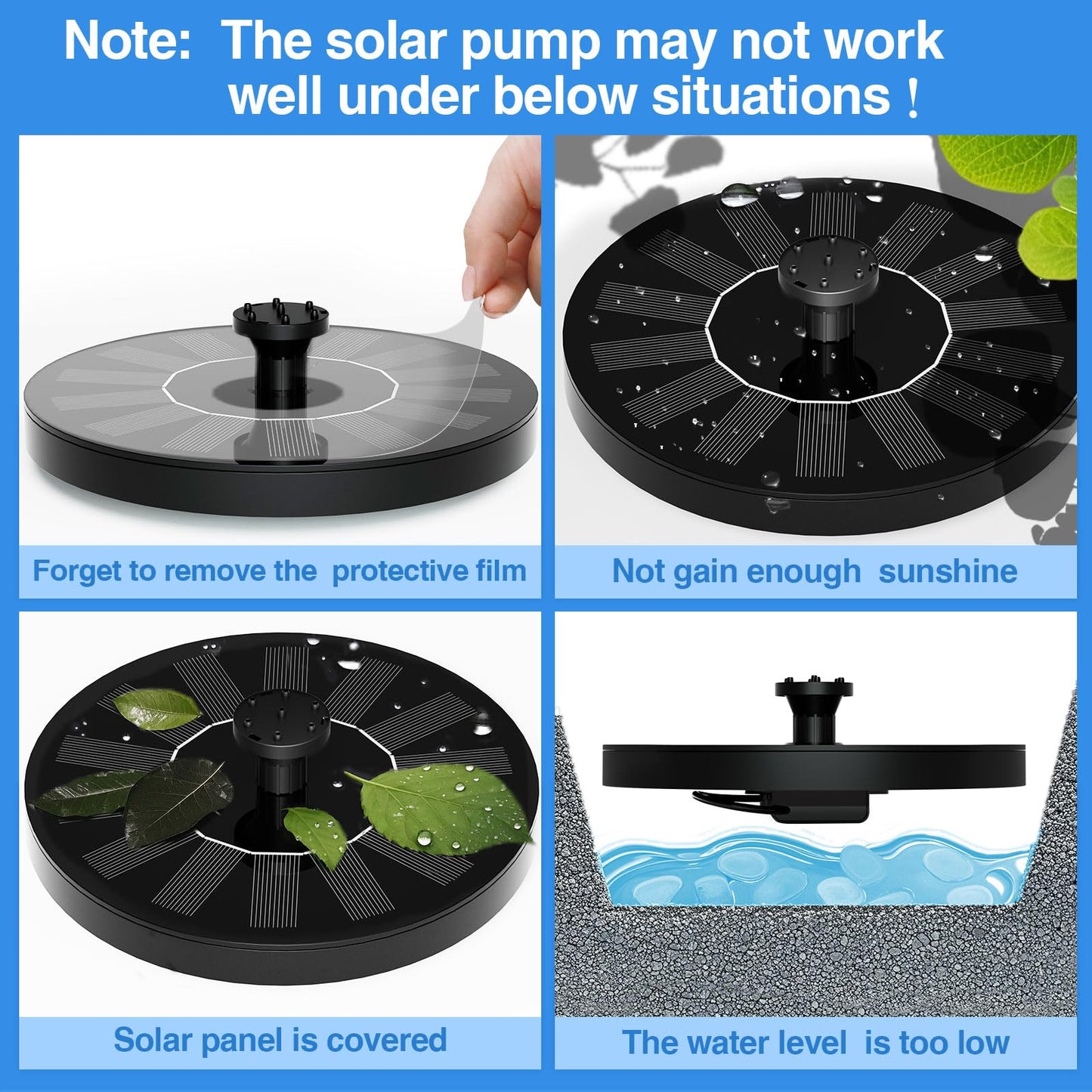 Solar Fountain, Floating Solar Powered Water Fountain Pump for Bird Bath, Garden, Pond, Pool, Outdoor (1W)
