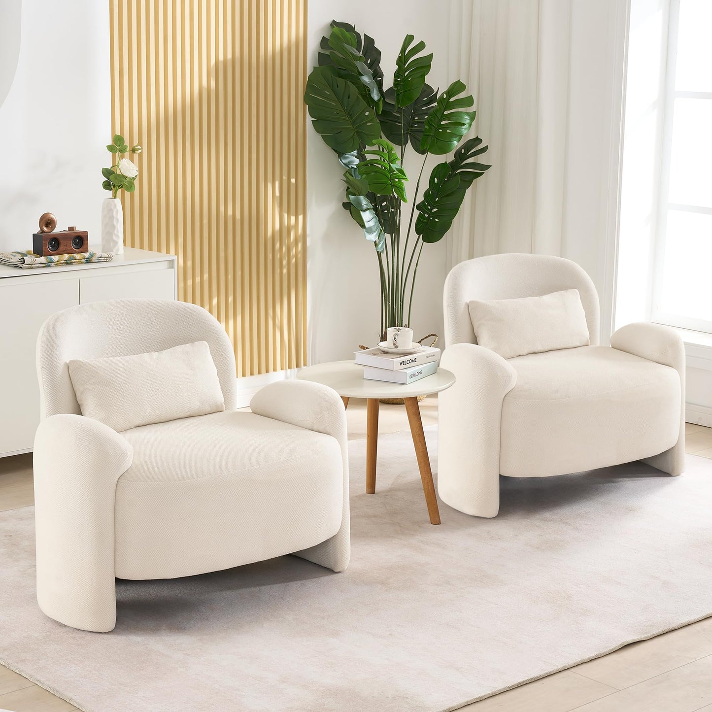 LOULENS Oversized Accent Chair, Modern Linen Fabric Lounge Armchair for Living Room, Upholstered Comfy Reading Single Sofa Chair for Bedroom, Waiting Room, Corner, Office, Beige