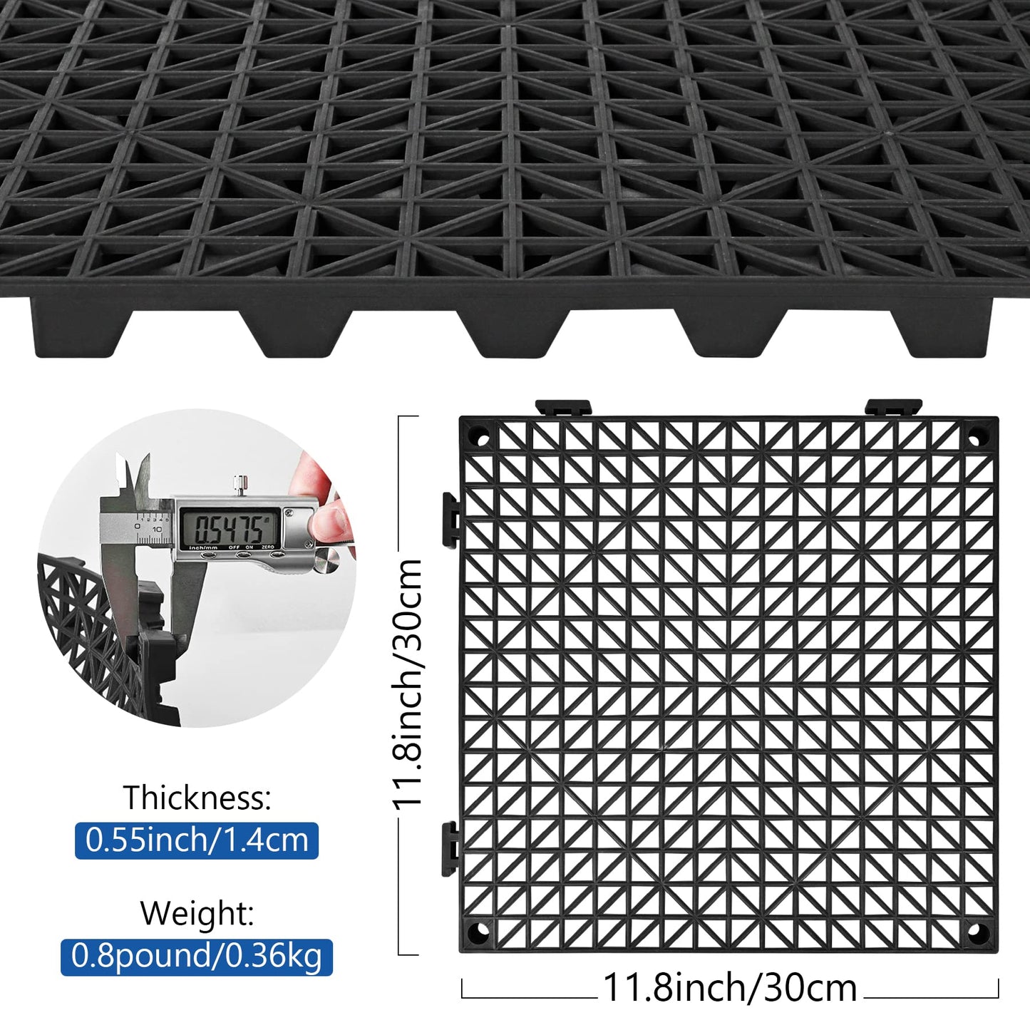 ToLanbbt Modular Interlocking Cushion 12P 11.8" x 11.8" Interlocking Rubber Floor Drain Holes Non-Slip Splicing Drainage Mats for Deck, Shower, Kitchen, Drain Pool, Sauna Bath, Indoor Outdoor (Black)