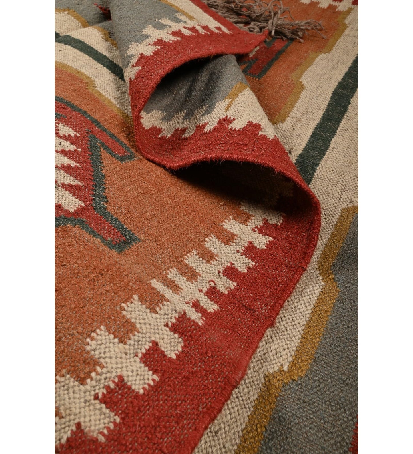 RugsJaipurIndia Geometric Kilim Rug Wool Jute Area Rug Kilim Dhurrie Handwoven Braided Entryway Runner Rug Farmhouse Kitchen Rug, Multicolor 3X5
