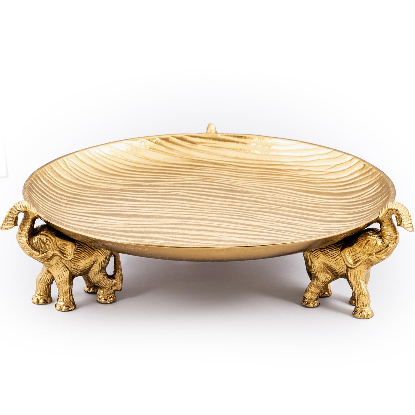 JUUVANA Round Golden Serving Tray with Handles – Decorative Coffee Table Tray, Round Decorative Tray, Gold Table Decor for Dining Table Centerpiece Decor, Vanity Tray, Perfume Tray