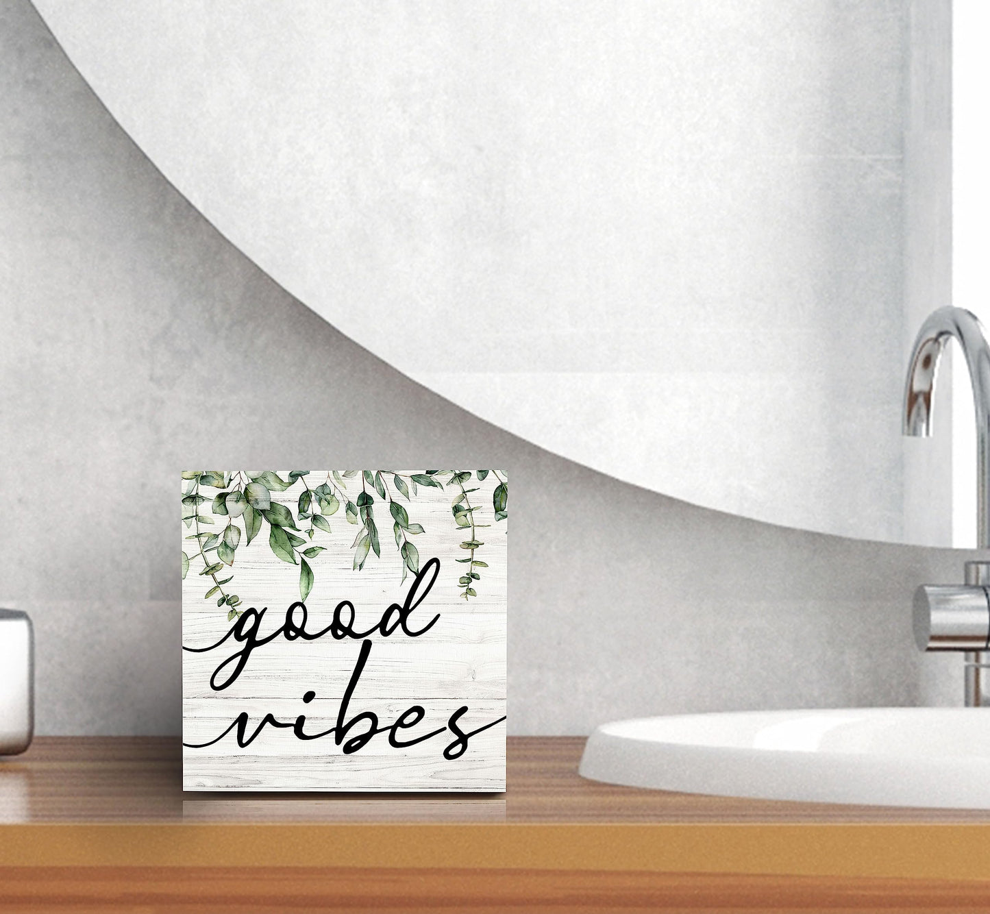 SRADMO Botanical Eucalyptus Leaves Wood Box Sign Desk Decor, Rustic Eucalyptus Leaves Wooden Block Box Sign Decoration For Home Office Shelf Table Decor