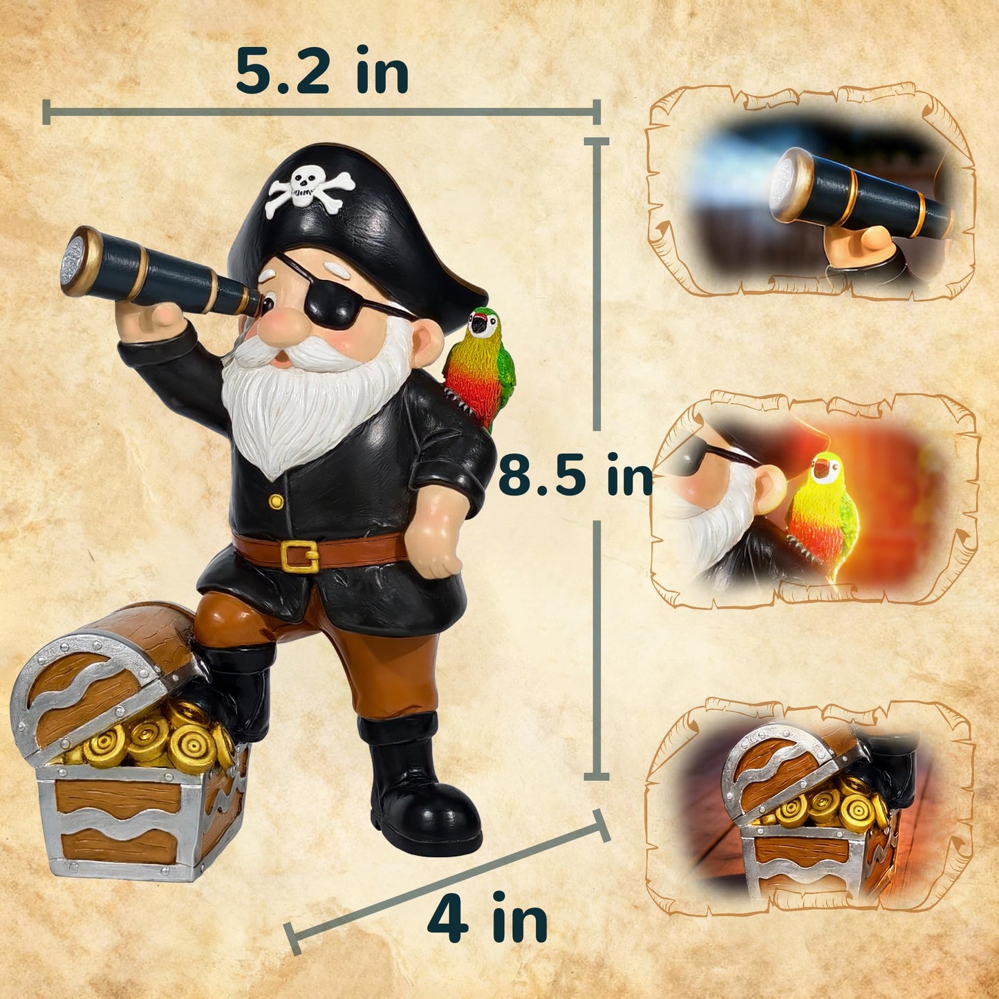 Miggley Solar Pirate Gnome Statue – Whimsical Outdoor Garden Decor for Yard, Patio, Lawn, Backyard – Ideal Gift for Women, Garden Lovers, Moms, Birthdays