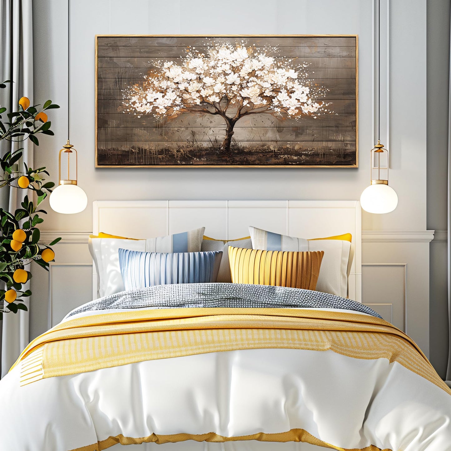 Wapluam Tree Of Life Wall Art,Neutral Abstract Canvas Painting Art Prints,Framed Wall Art,Wall Decor For Living Room,Nature Plant Modern Pictures For Bedroom Bathroom Dining Room Office Artwork 20x40