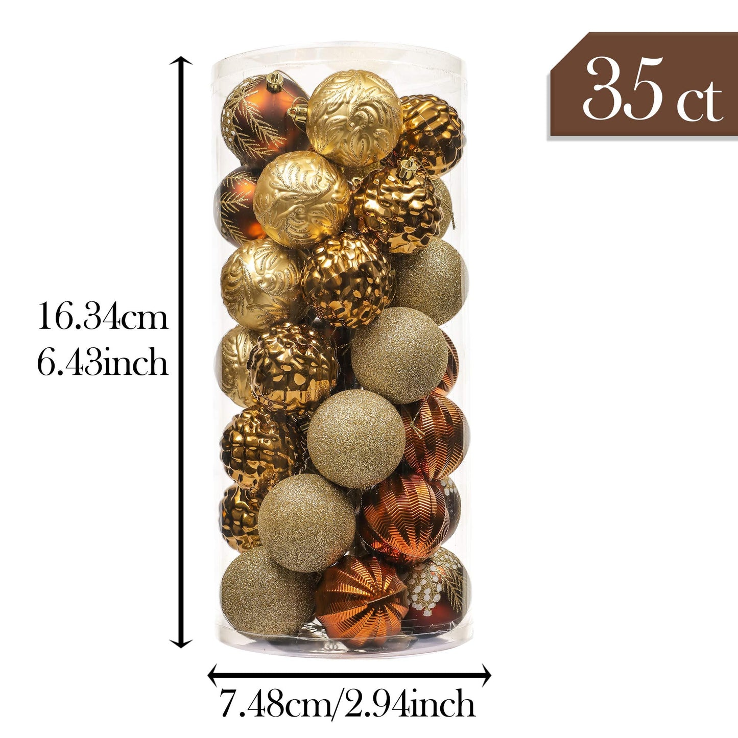 Valery Madelyn Luxurious Copper Gold Christmas Ball Ornaments, Shatterproof Christmas Tree Ornaments for Xmas Decoration (2 Items Bundle