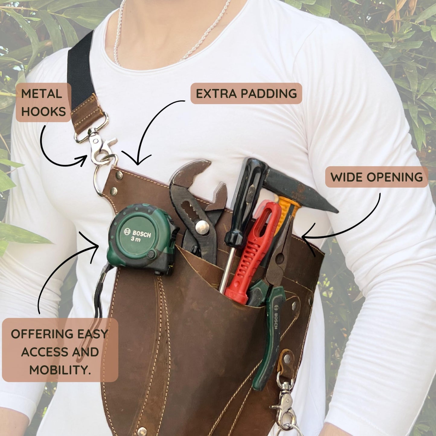 Hulara Brown Full Grain Leather Florist Tool Bag for Gardener Farmer Tools Holster With Adjutable Belt for Florists, Small Carpenter Electrician Organizer Kit.