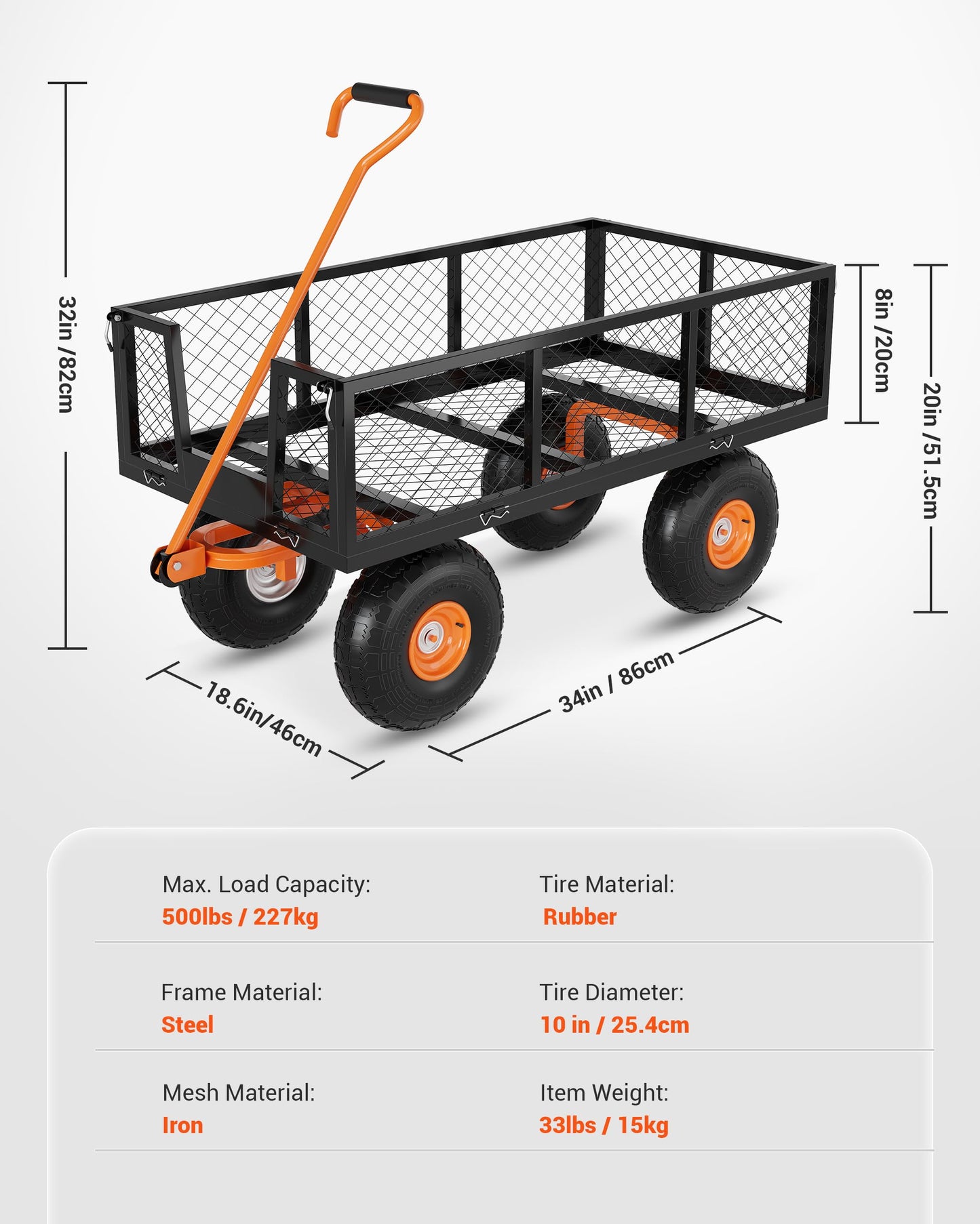 GarveeLife Heavy Duty Steel Garden Cart, 500 LBS Capacity 3 in 1 Pullable Garden Wagon with 10 in Wheels, for Gardening Soil, Tools, and Plant Transport