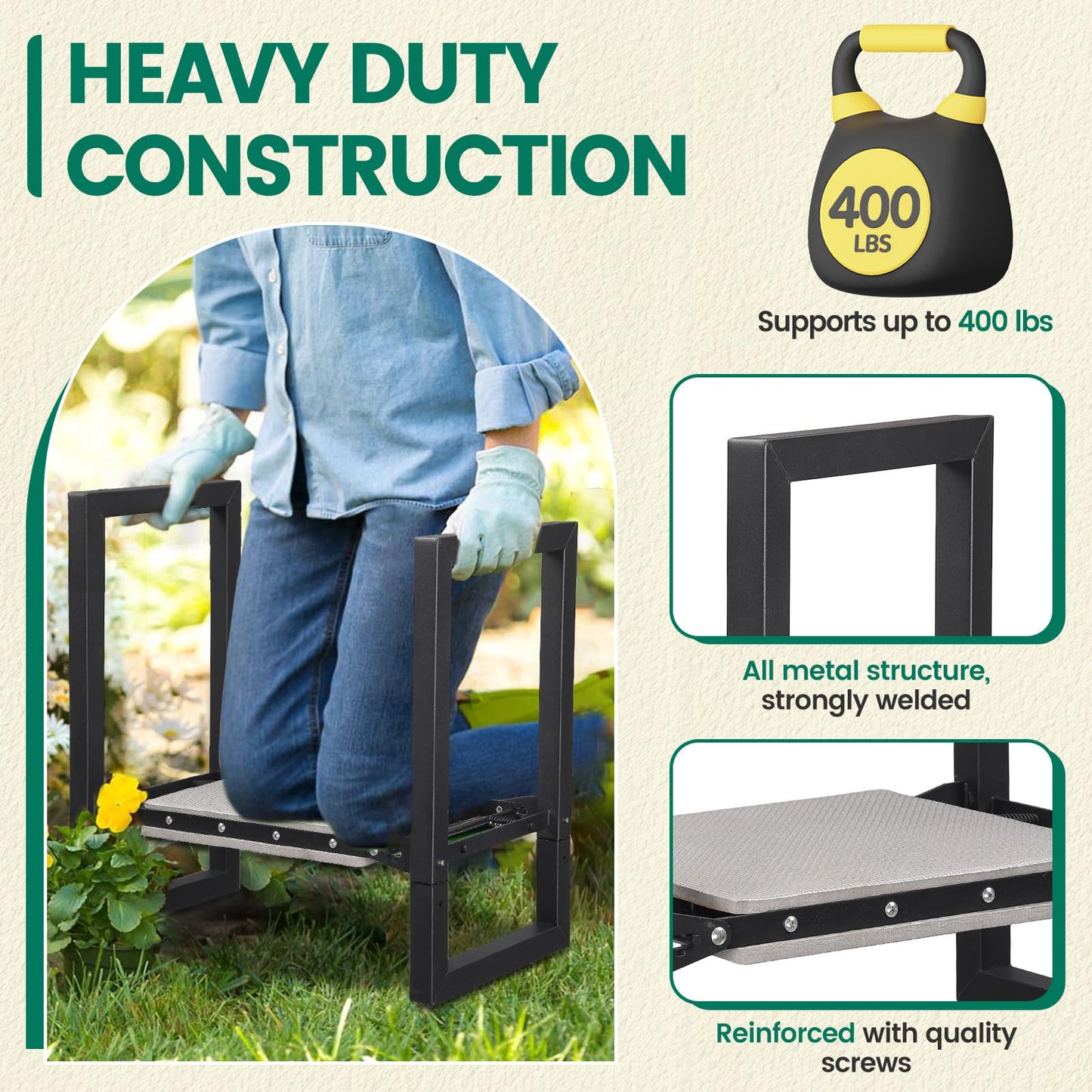 DIOVPLX Garden Kneeler and Seat - Heavy Duty Folding Garden Stool with Handles, Stable Kneeling Device Bench Chair Gardening Tools Gifts for Women Men Seniors Gardeners Outdoor Weeding Planting