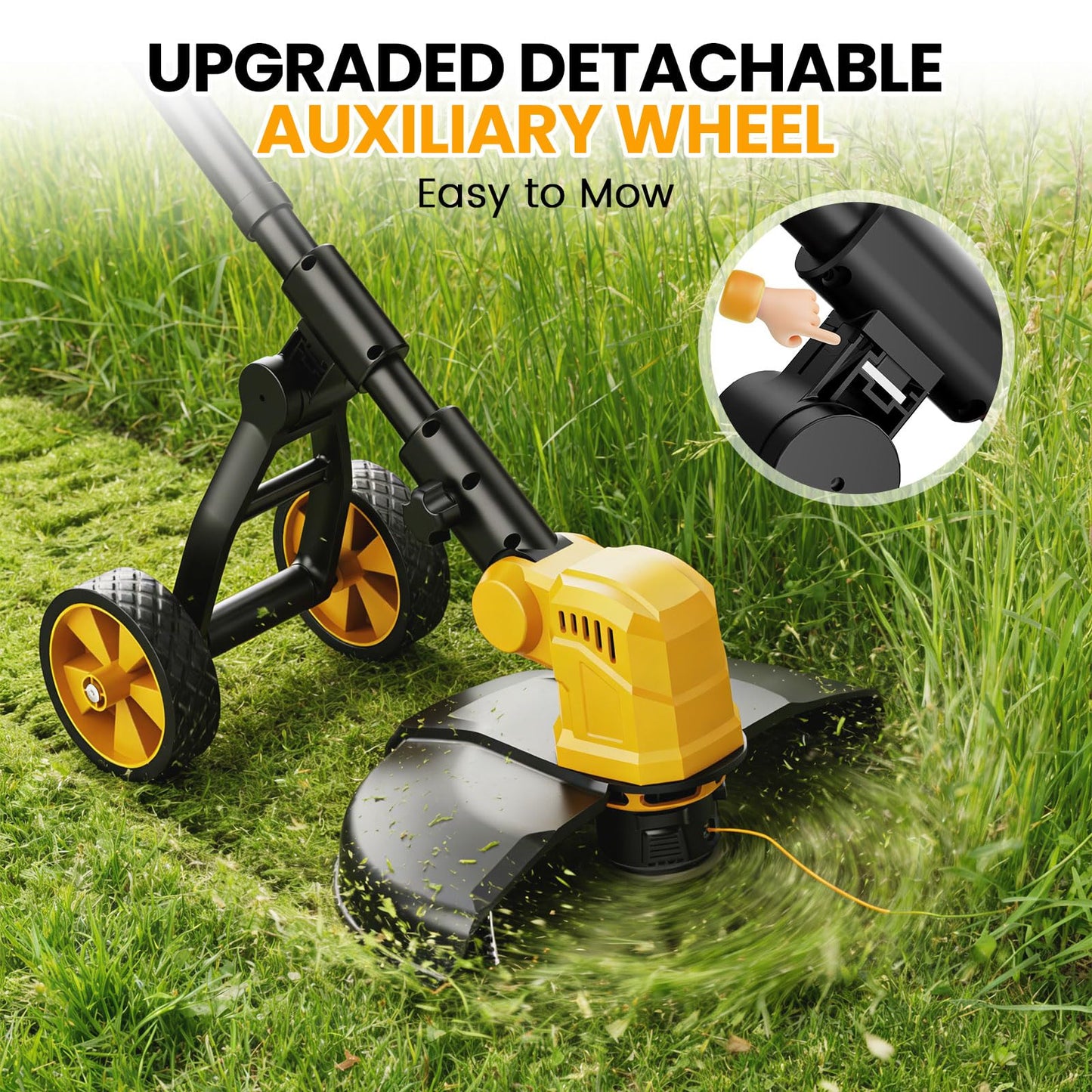 Cordless String Trimmer with Wheels, 14-Inch 2x3.0Ah 21V Battery Powered Weed Eater, Electric Lawn Mower Weed Wacker, Brush Cutter Grass Trimmer for Garden Yard