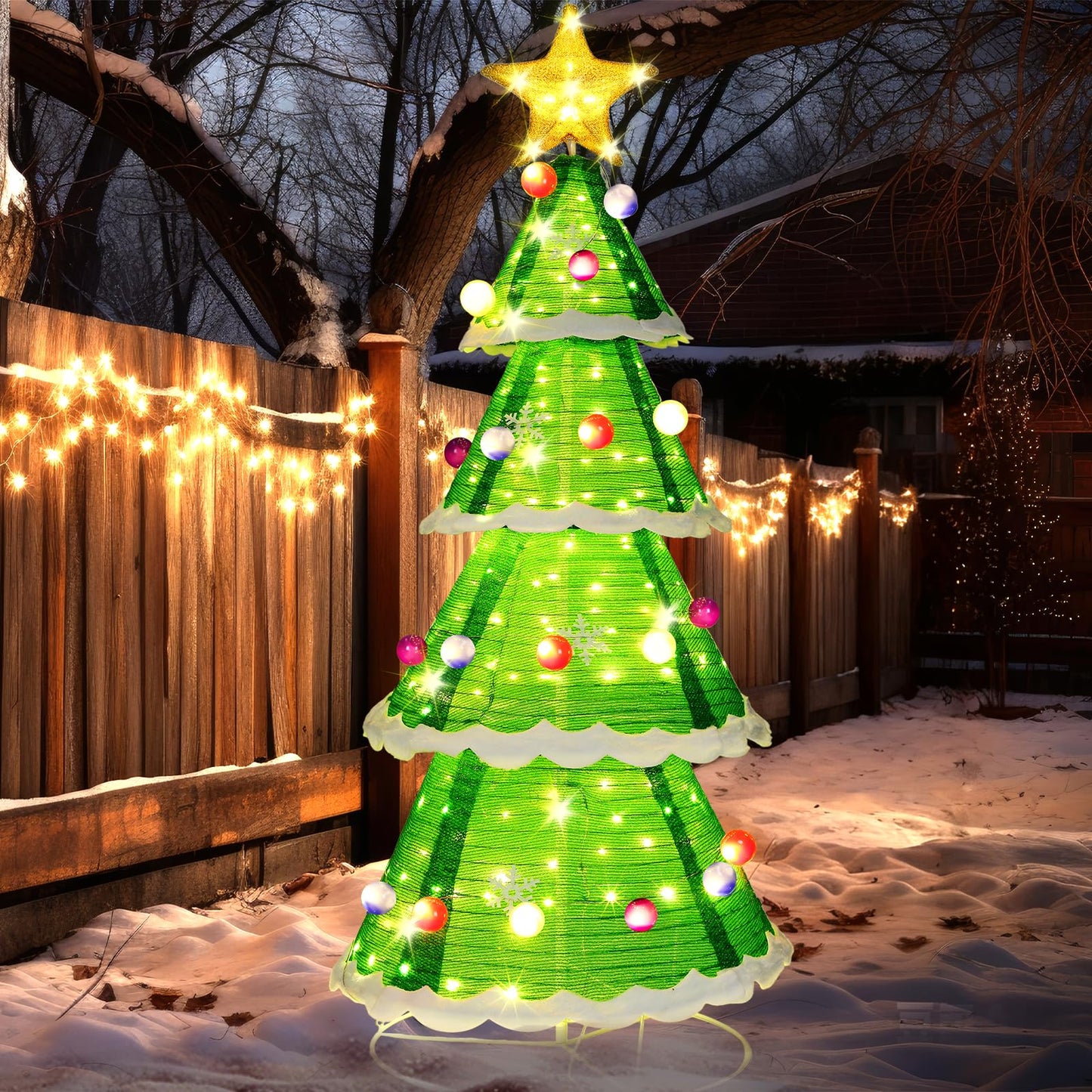 Tujoe 6.5ft Christmas Tree Pop up Indoor Outdoor, 230 LED Lights Holiday Decor with Stakes & Collapsible Holiday Christmas Decoration for Home, Yard, Lawn, Party