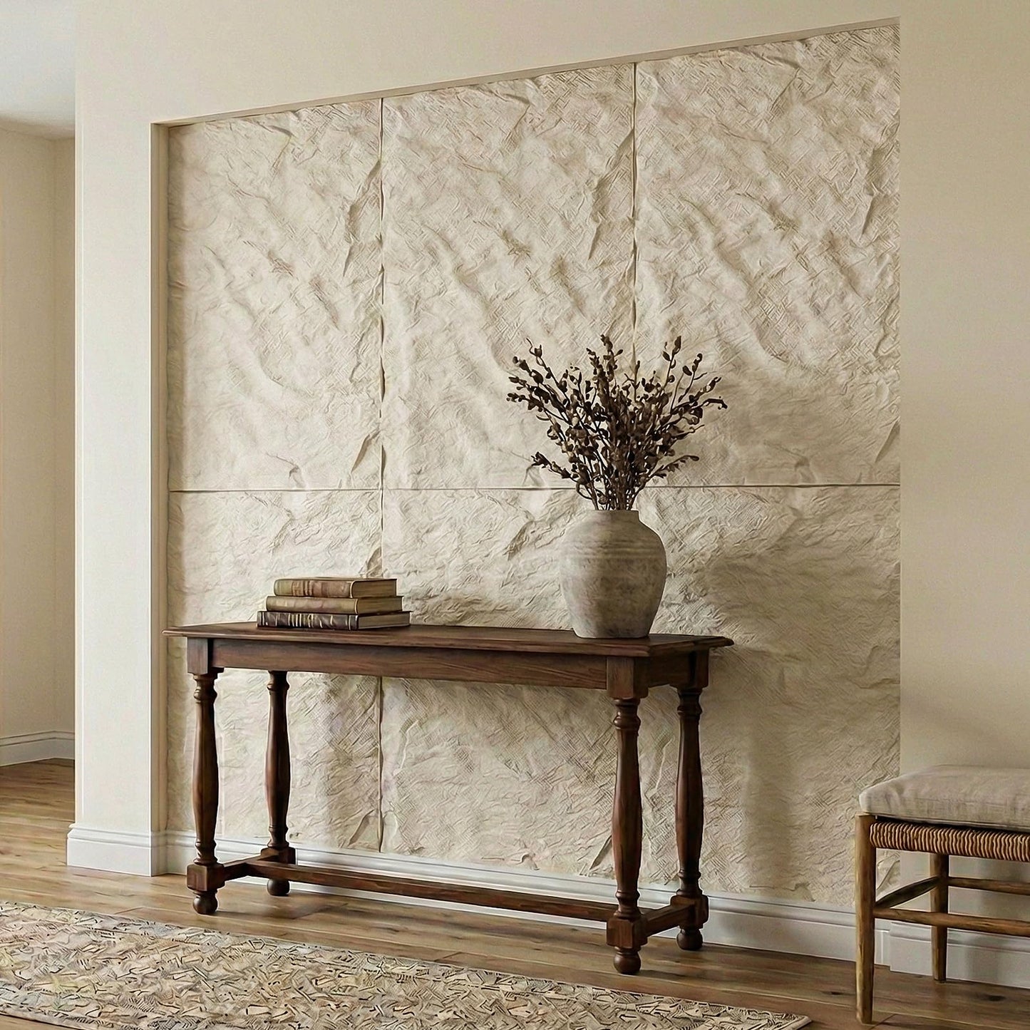 VooBang 4 Pack 3D Wall Panels, Lava Rock Molten Texture PU Wall Panels, 24"x48" Cover 32 Sq Ft Peel and Stick Wall Tiles, Accent Wall Decor for Interior Living Room Bedroom Hotel Office, White Marble