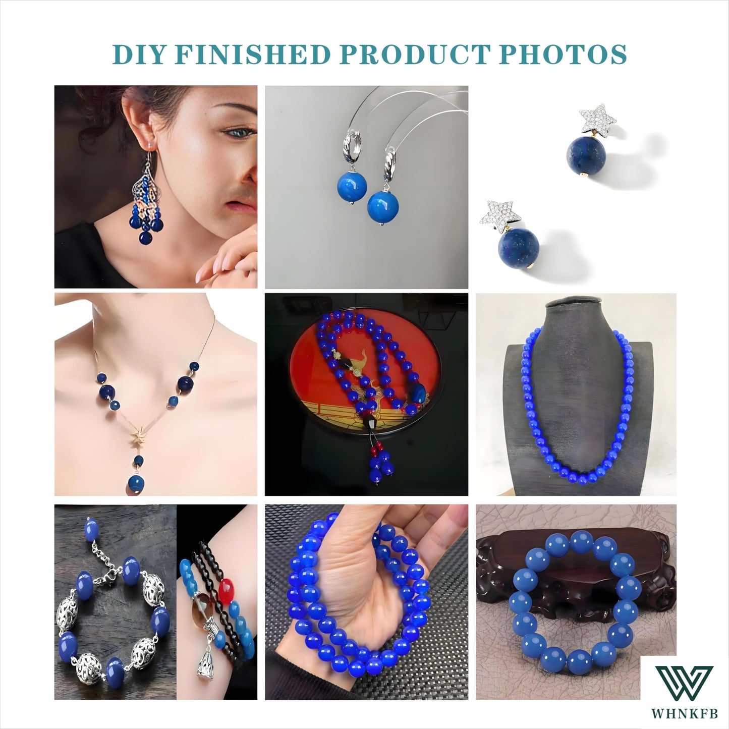 WHNKFB 8mm 50PCS Natural Blue Agate Round Beads, Smooth Polished Loose Stone Beads for Jewelry Making Craft - 4mm 6mm 8mm 10mm Options with Free Elastic Cord