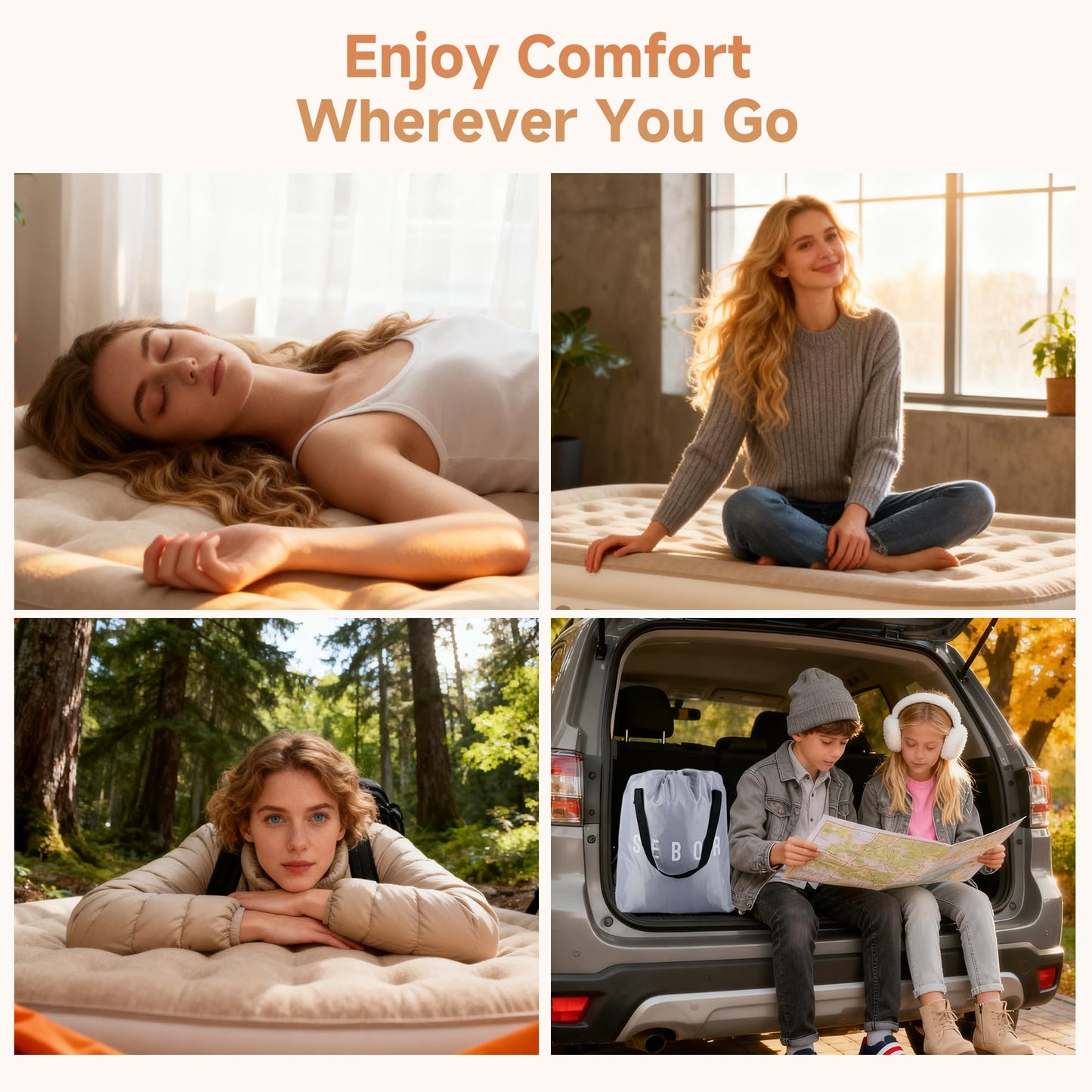 Sebor Air Mattress Twin with Built-in Pump 18", Comfortable Self-Inflating Air Mattress with High-Speed Pump, Durable Blow Up Mattress Twin with Storage Bag for Guests, Camping, Travel