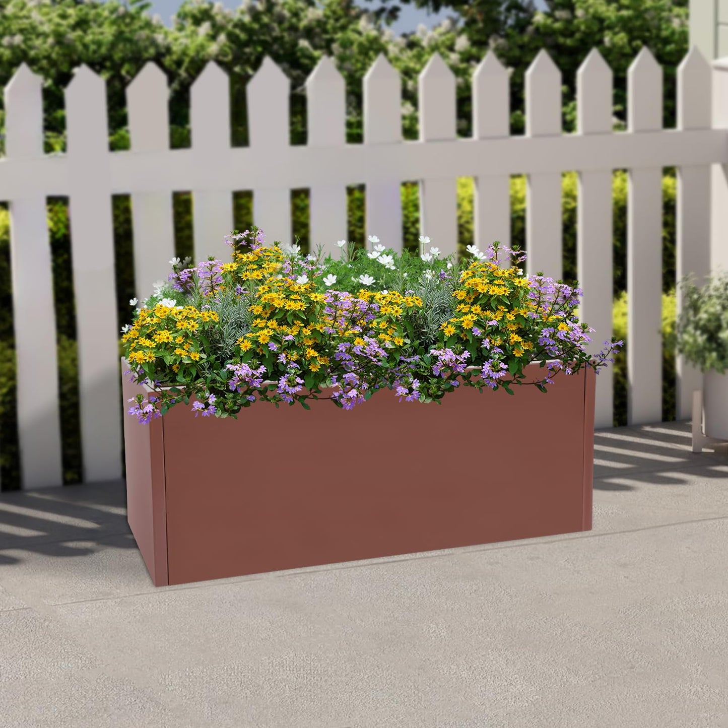 Ginelm 38”L x 15”W x 15”H Metal Long Planter Box for Outdoor Plants Large Rectangular Planter Boxs Spliced Flower Pot for Flowers Garden