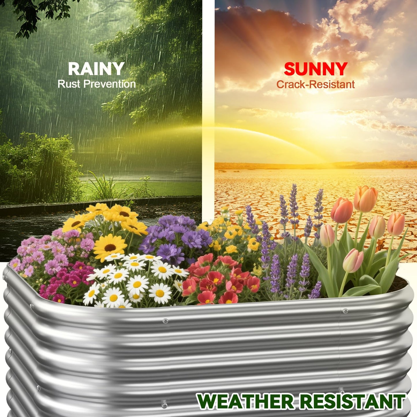 OZMSHF 4 Pcak 2x2FT Raised Beds for Gardening, Corrugated Galvanized Steel Raised Garden Bed, Outdoor Metal Above Ground Garden Bed for Vegetables and Flowers-2x2FTx10Inch