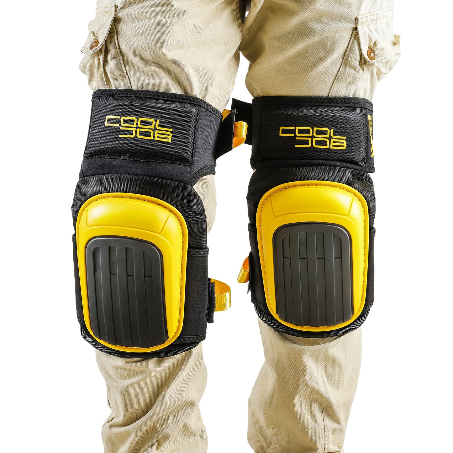 COOLJOB Professional Knee Pads with Heavy Duty Anti-Slip Cap, Comfortable Foam Cushion and Extra Thick Gel Padding for Construction Flooring, Reinforced & Adjustable Straps, Yellow